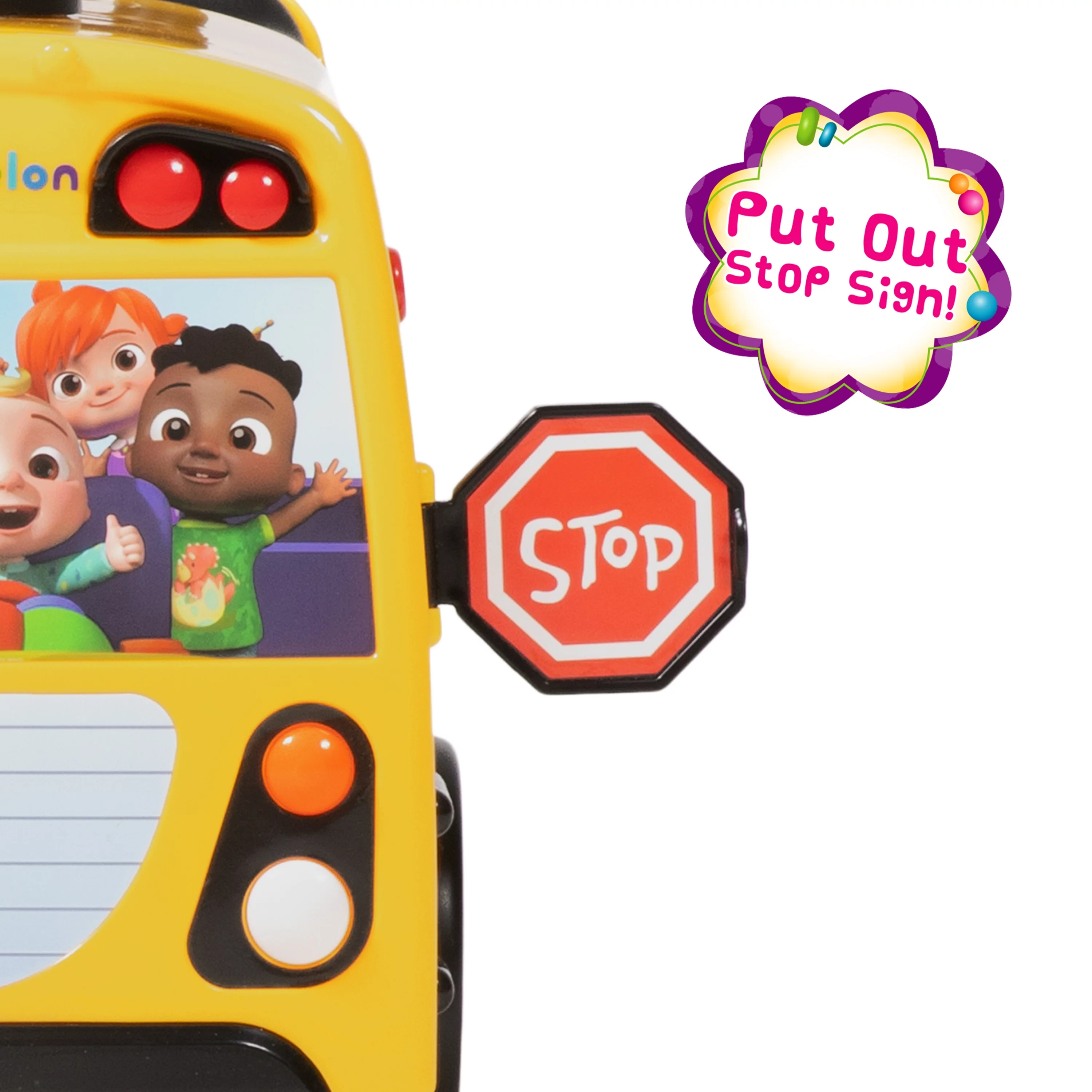 Spark. Create. Imagine. CoComelon School Bus Ride-on with Letters, Numbers, & Music