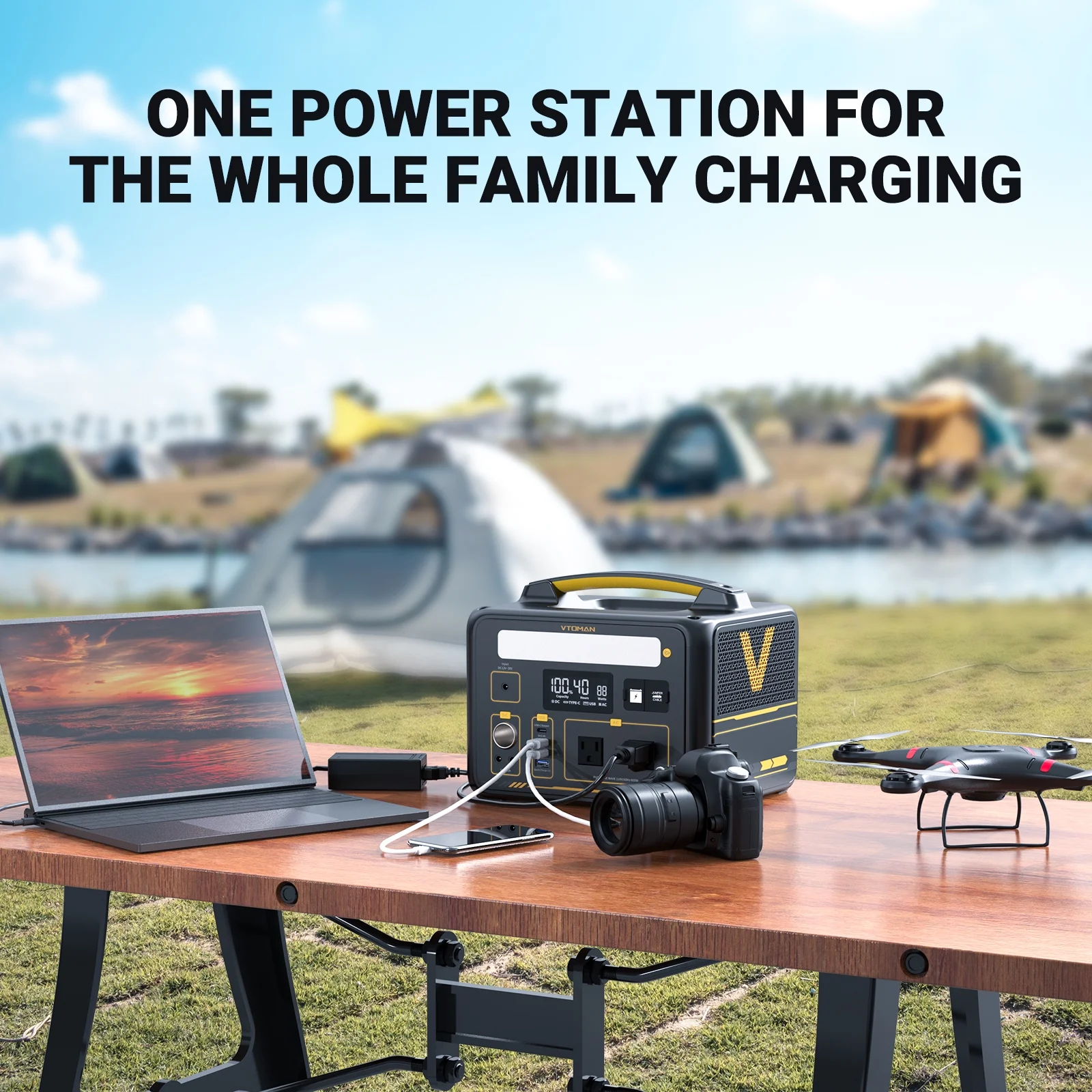 VTOMAN Jump 600X Portable Power Station 600W (1200W Peak), 299Wh LFP Solar Generator with 110V/600W AC Outlet, Jump Starter, 60W USB Port, 12V DC Output for Camping & Home Backup