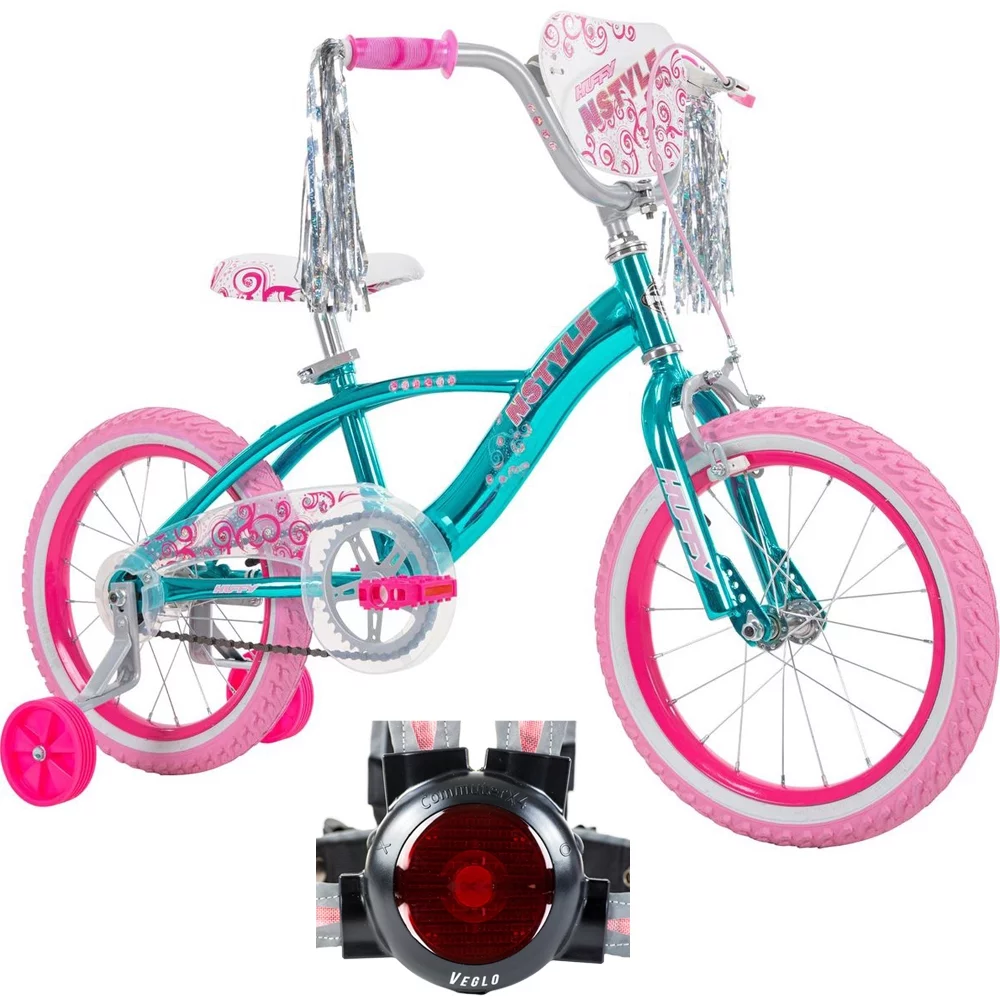 Huffy 21830 N Style Girls’ Bike Blue 16-inch Bundle with Veglo Commuter X4 Wearable Rear Light System