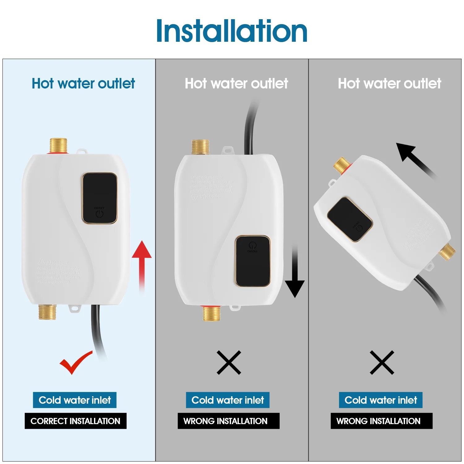 Electric Tankless Water Heater 3.0KW 110V Instant Hot On Demand Residential Electric Water Heater for Kitchen rv Whole House Shower Sink Small