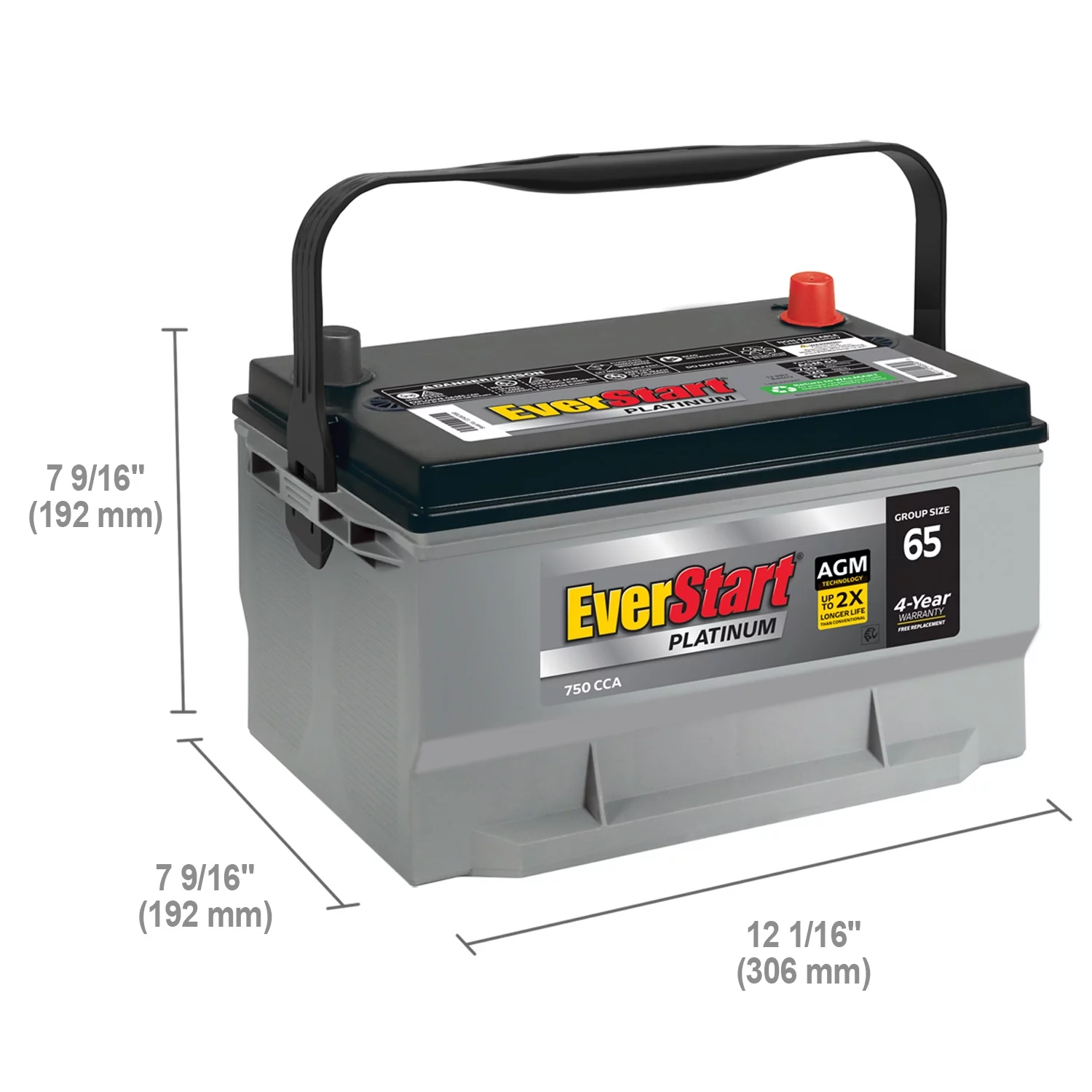 EverStart Platinum AGM Automotive Battery, Group Size 65 12 Volt, 775 CCA 150 RC