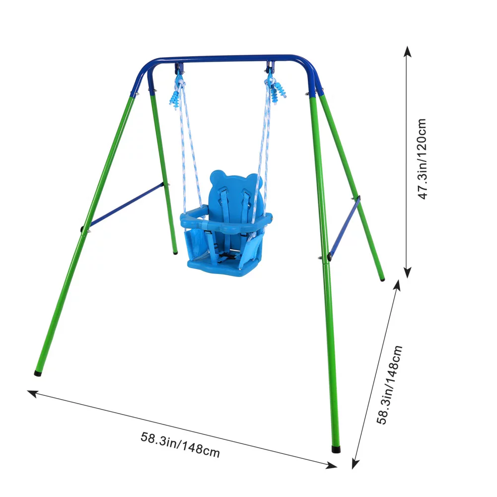 Toddler Swing Set Folding Metal Swing Set with Safety Seat for Baby Chirldren Gifts Sturdy Metal Swing Stand Safety Belt Indoor Outdoor Infant Swing for Toddlers Age 9-36 Months ChYoung