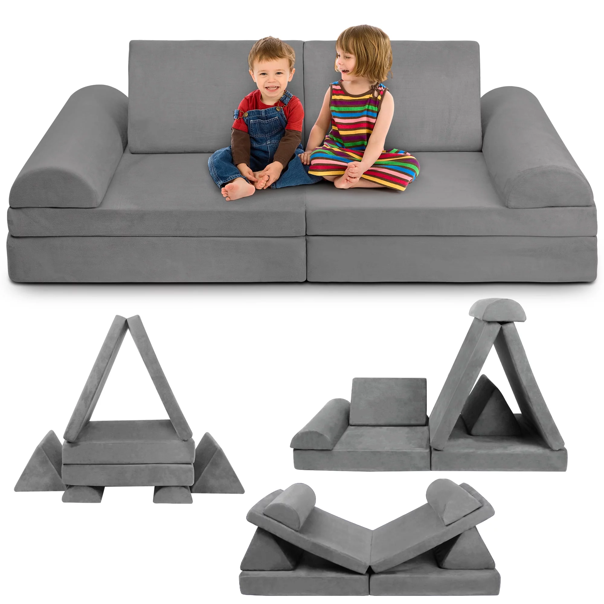 Tolead Play Couch for Kids Imaginative Furniture,6 pcs Kids Couch, Modular Sectional Sofa, Playhouse Play Set for Toddlers Babies, Girls and Boys Playroom Floor Sofa, Large, Navy Blue