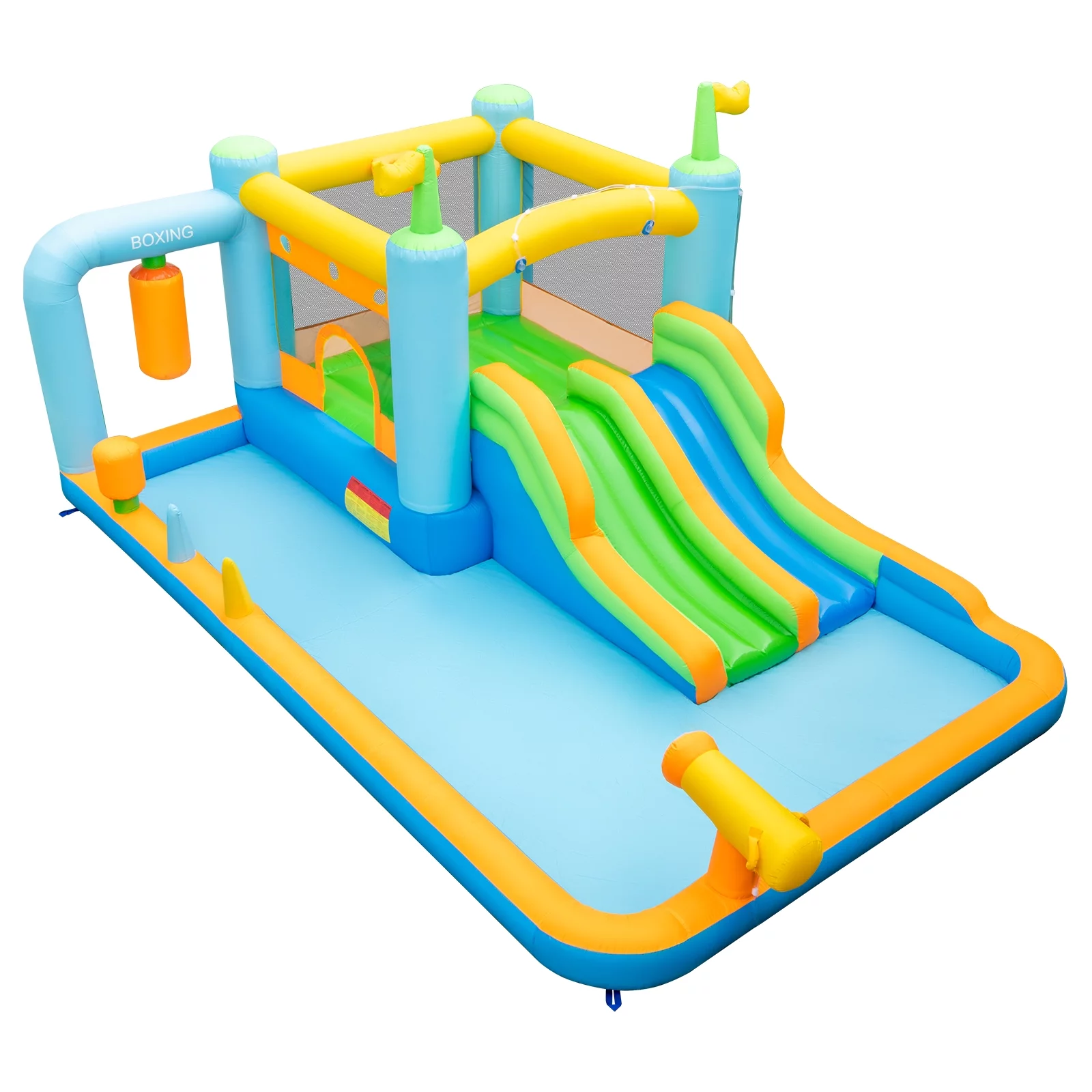 Topbuy Inflatable Water Slide Park Giant Bounce House with Double Long Slides Boxing Splash Pool Jumping Area