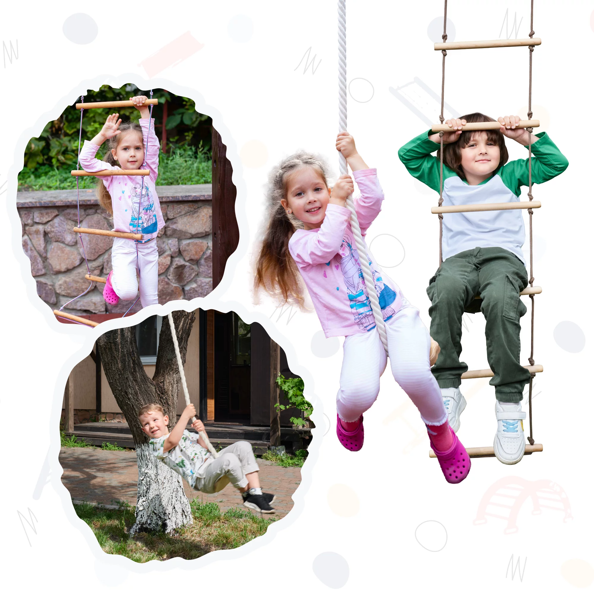 Goodevas 2-in-1 Swings Set: Disk rope swing + Rope ladder for 1-7 y.o. Kids and Toddlers Joy and Physical Development – Indoor & Outdoor Jungle Gym Additions