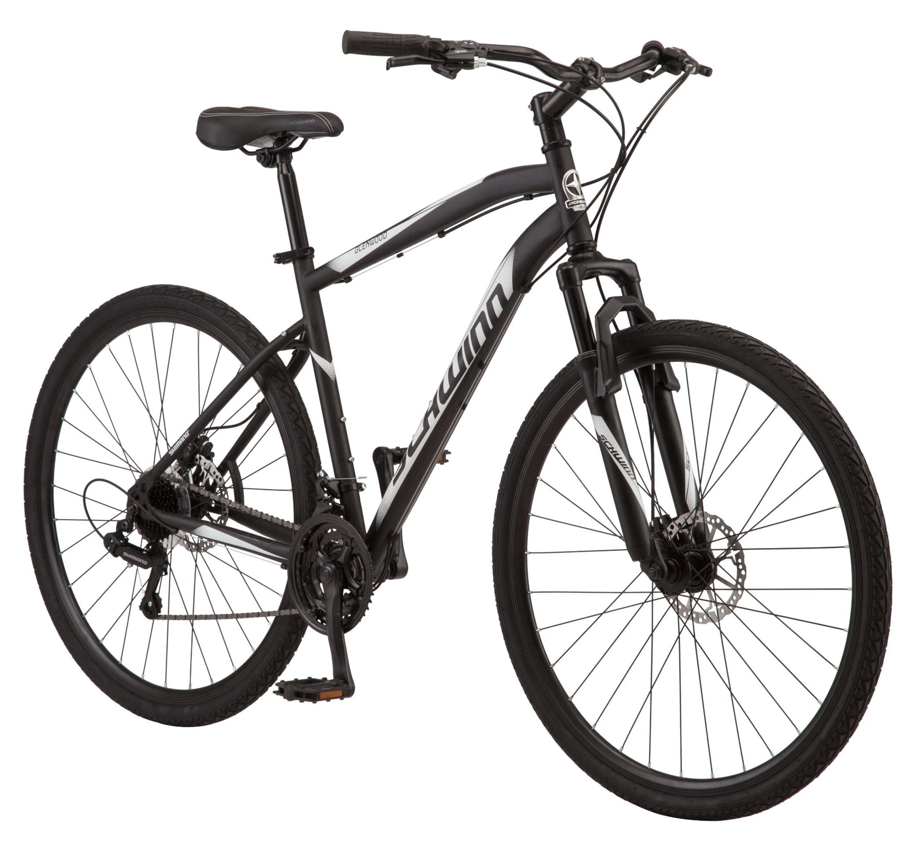 Schwinn 700c Glenwood Mens Hybrid Bike, 21 Speeds, Black