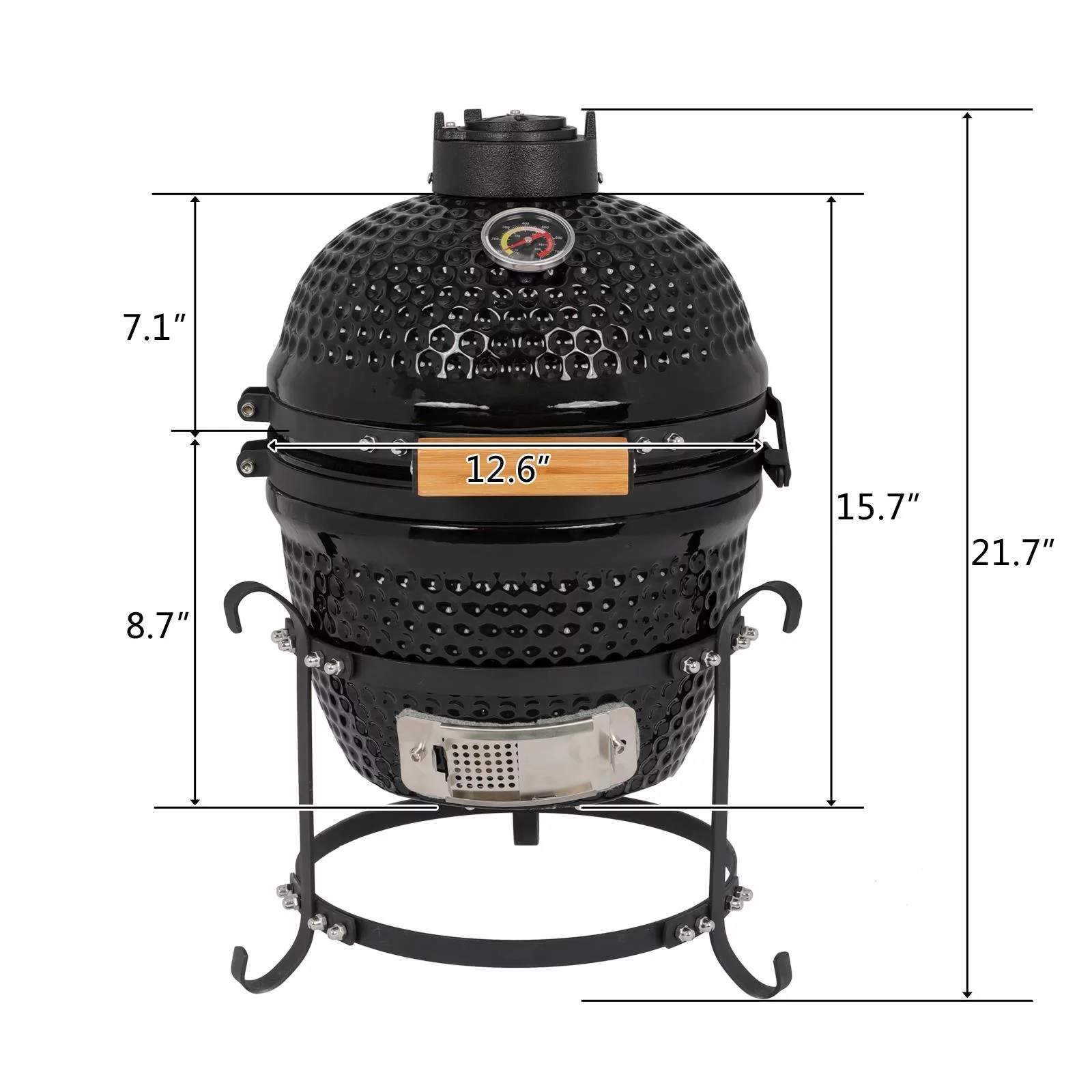 SamyoHome Kamado Grill Charcoal BBQ Grill, 13in Barbecue Grill Ceramic Barbecue Smoker and Roaster – Black