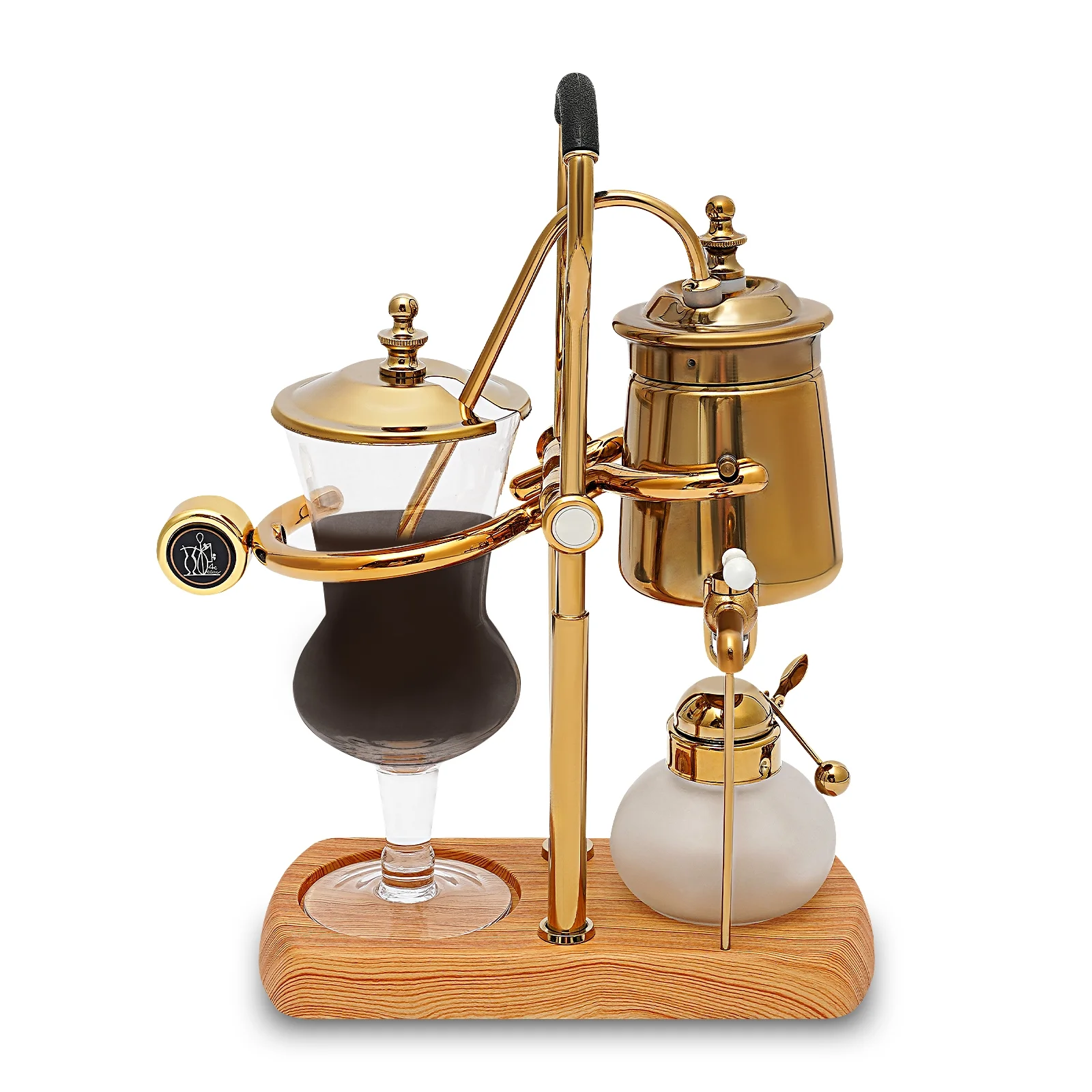 Belgian Syphon Coffee Maker Set, 4-Cup Vintage Luxury Royal Siphon Coffee Brewer for Home Office Gold