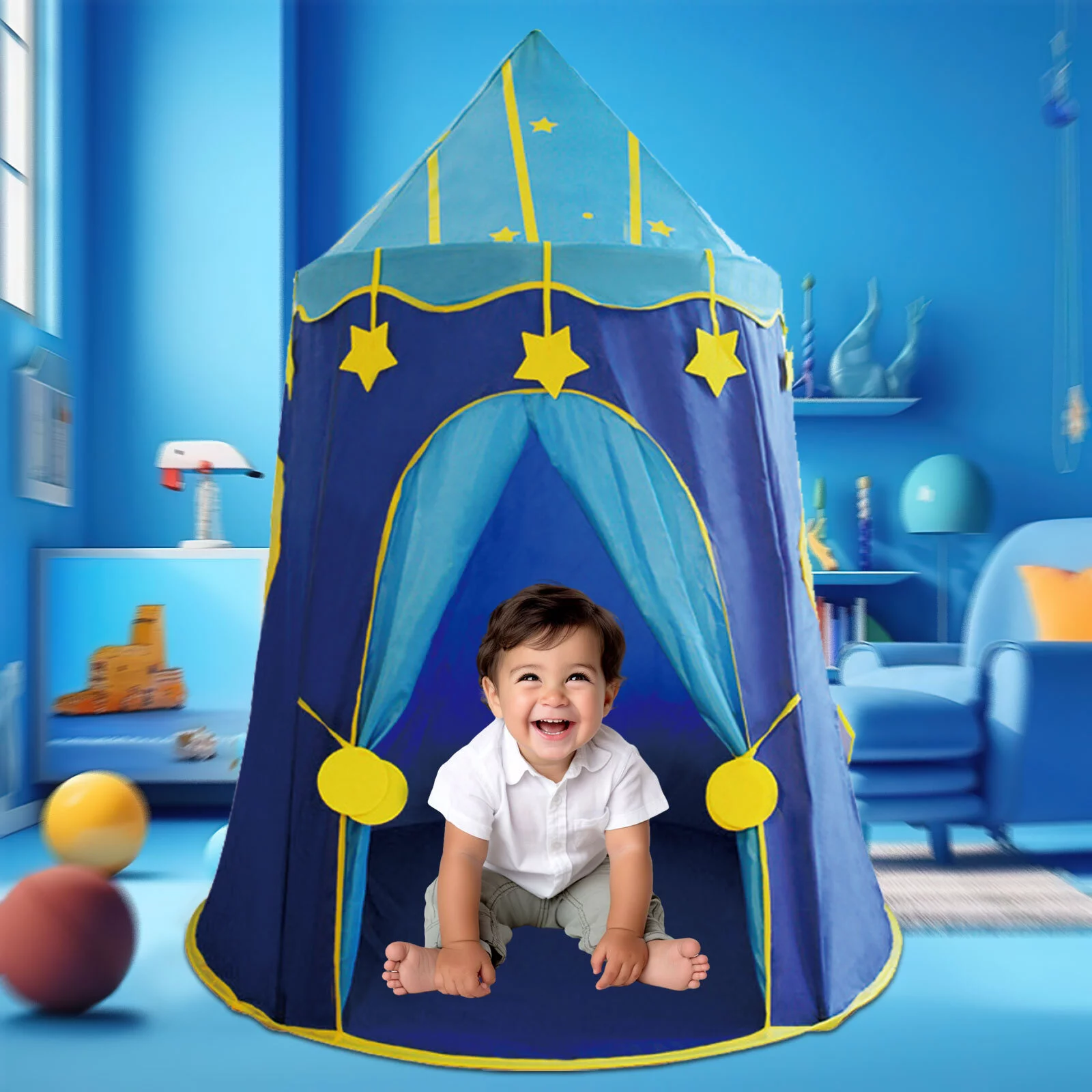 Freecat Blue Kids Play Tent Indoor ,Pop up Tent Princess Playhouse with Carry Bag,Little Girls Boys Toys for 1 2 3 4 5+ Years Old.