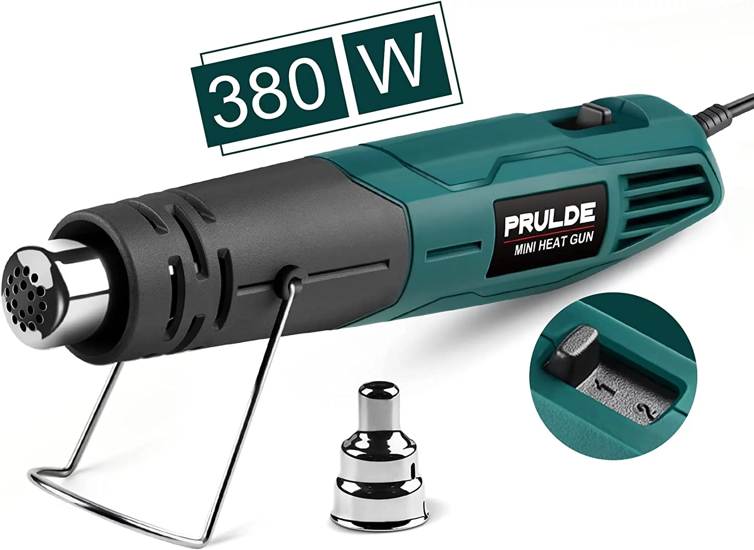 PRULDE Mini Heat Gun, 380W/480??F-850??F Dual Tempture Hot Air Gun for Crafts DIY, Epoxy Resin, Shrink Wrap, Electronics, Embossing