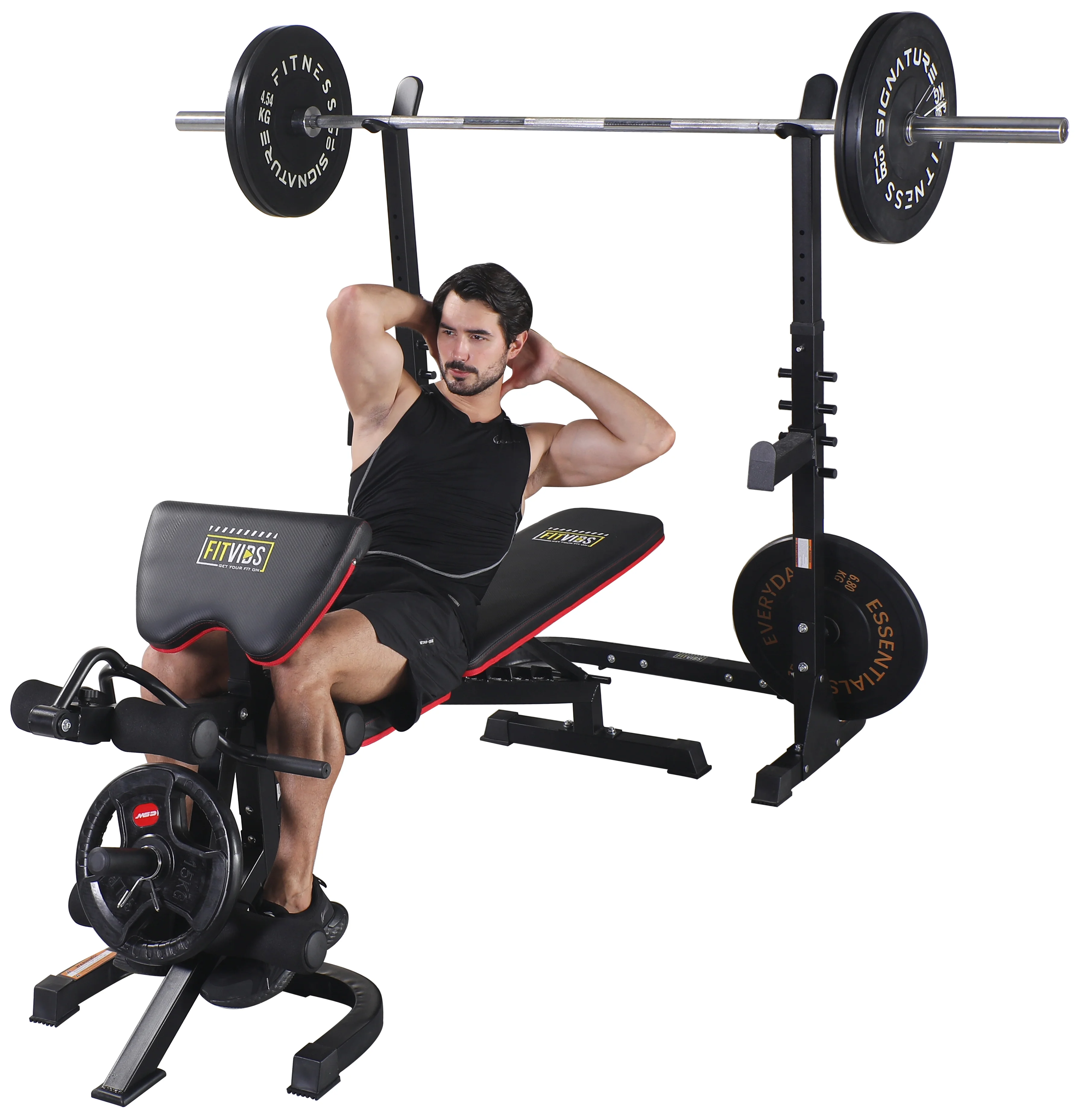 Fitvids LX600 Adjustable Olympic Workout Bench with Squat Rack, Leg Extension, Preacher Curl, and Weight Storage, 800-Pound Capacity