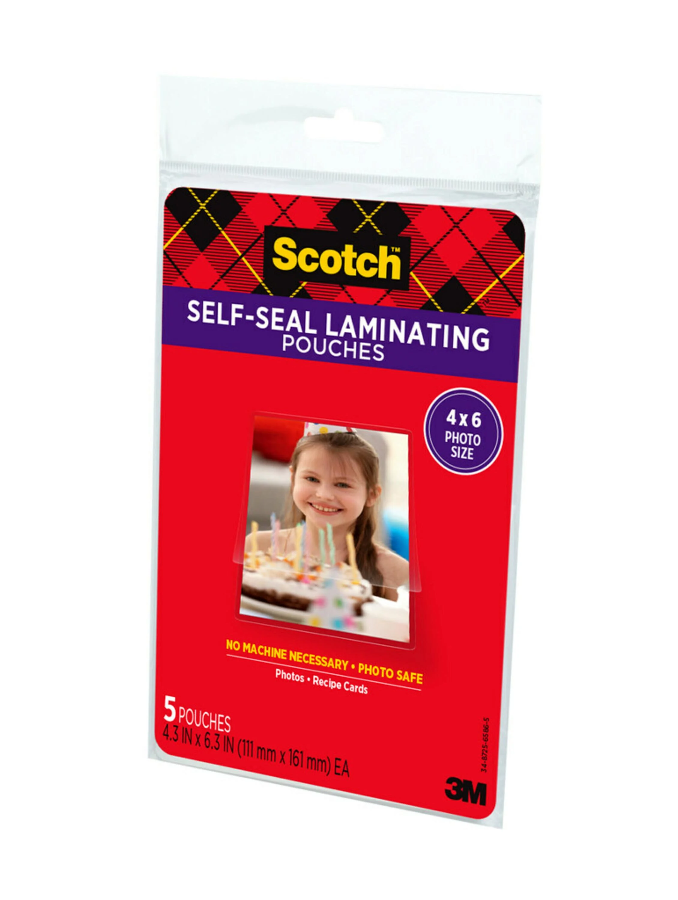 Scotch Self-Sealing Laminating Pouches 4.3 in x 6.3 in, Gloss Finish, 5 Pouches