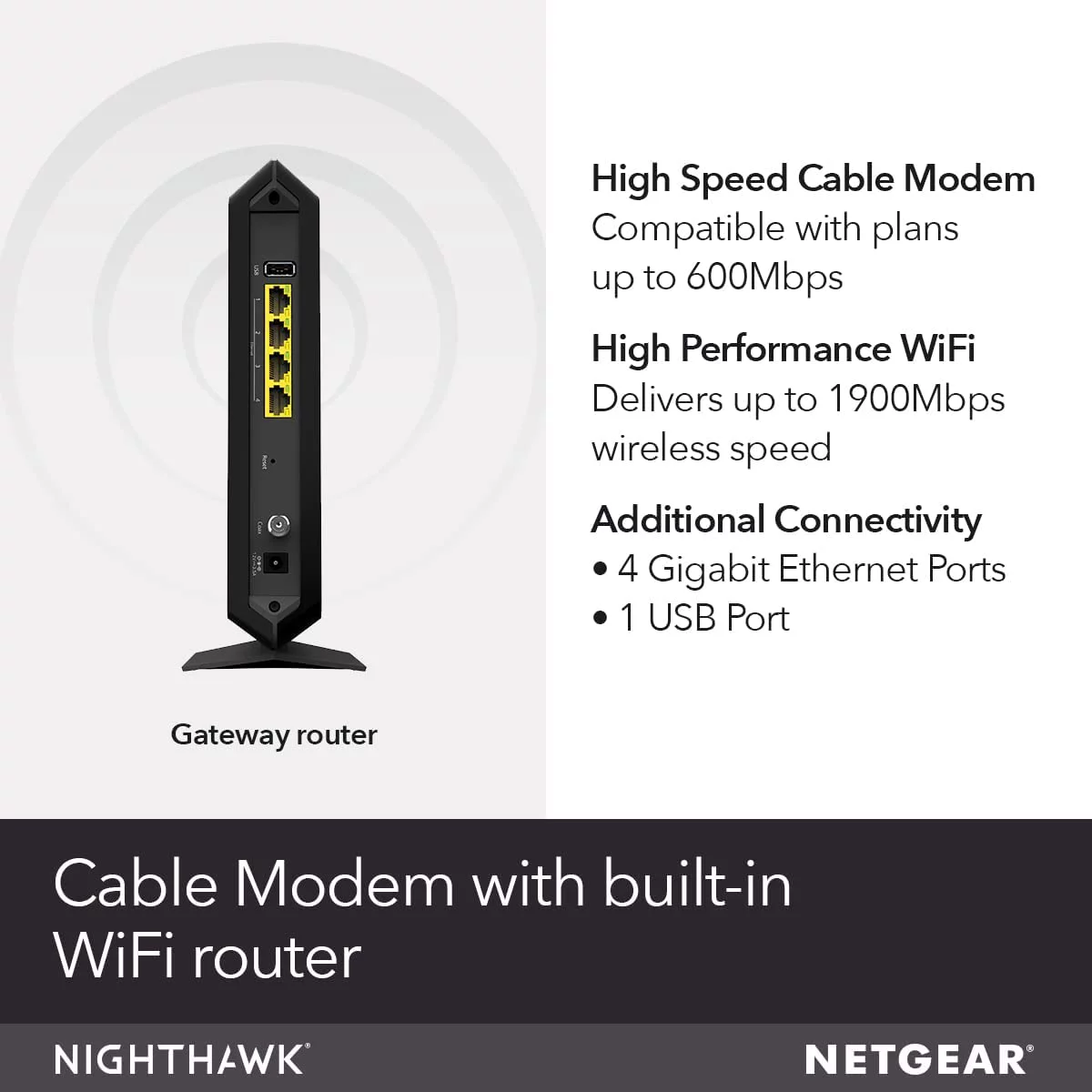 Restored NETGEAR C7000-100NAR AC1900 WiFi Cable Modem Router Combo – Certified (Refurbished)