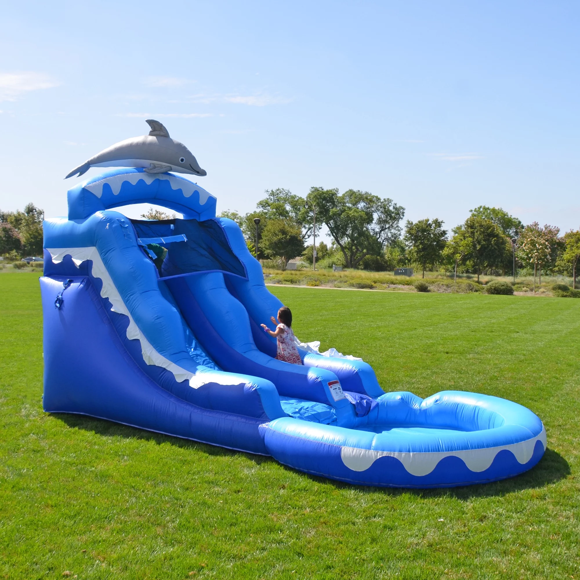 HeroKiddo Dolphin Commercial Grade Water Slide with Pool for Kids and Adults (with Blower)