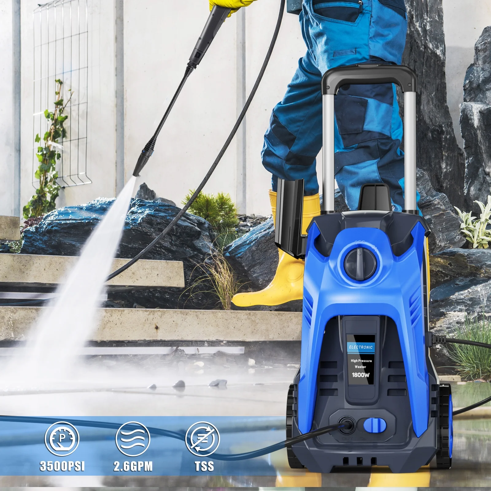 Electric Pressure Washer 3500 Psi Max 2.5 GPM Power Washer with 25 Ft Hose, Two Kind Adjustable Spray Nozzle, Soap Tank Car Wash Car/Patio/Pool Clean, Blue