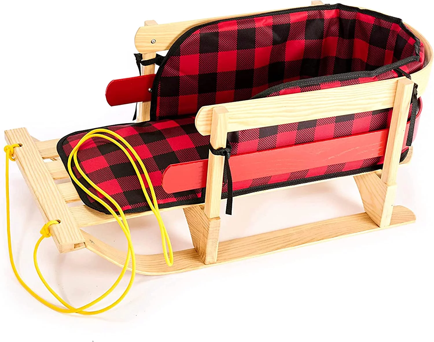 Snow Sleds for Kids ?C Wood Snow Sled with Cushion Seat and Pulling Rope ?C Snow Sled Premium Canadian Quality from Ash Hardwood ?C Sleigh Toboggan