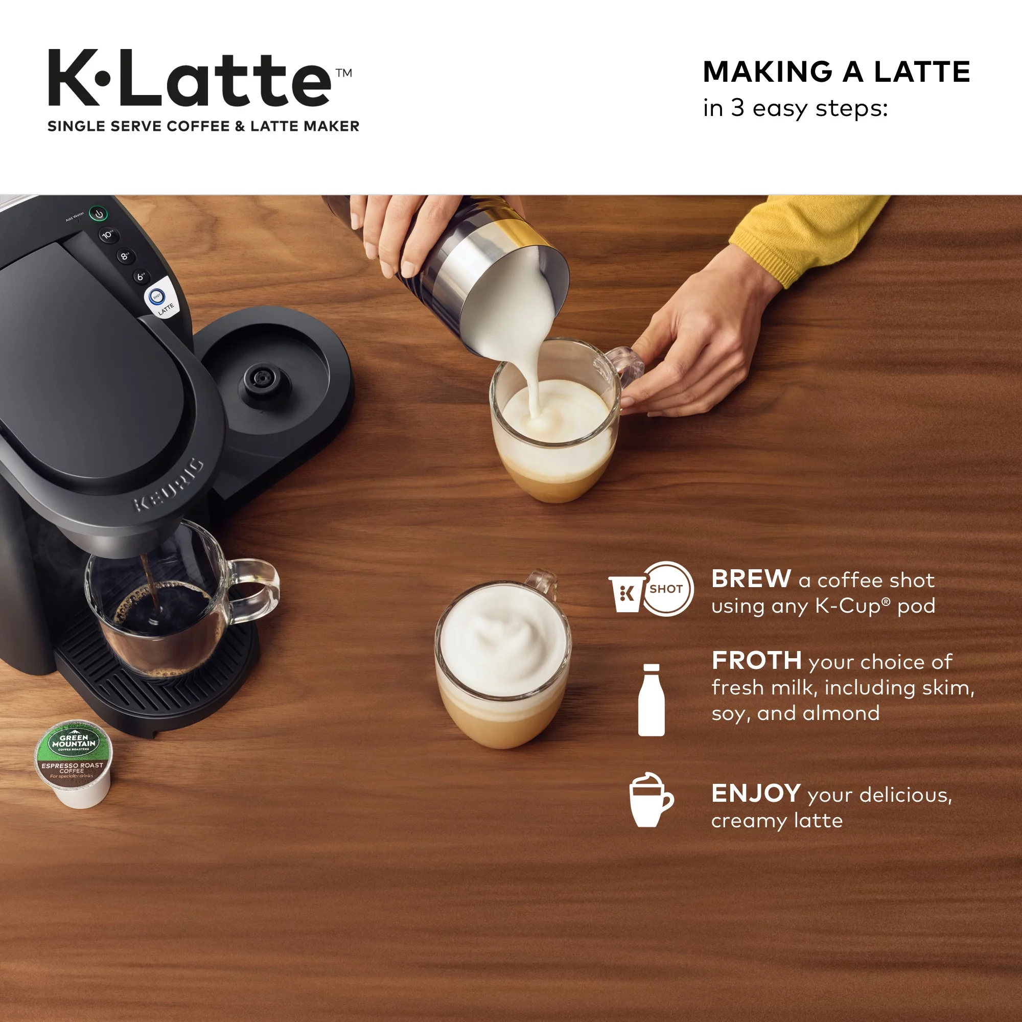 Keurig K-Latte Single Serve K-Cup Coffee and Latte Maker, Black