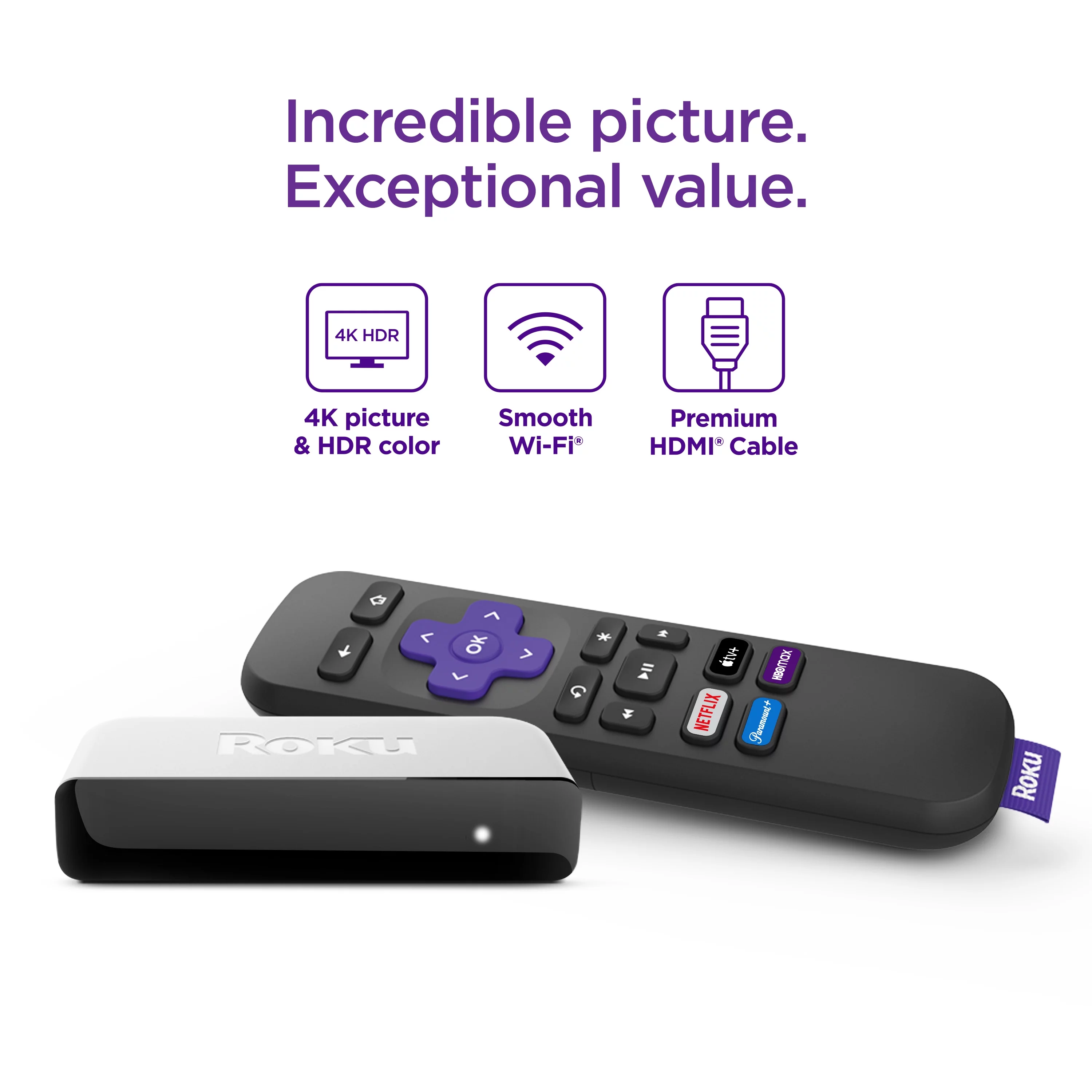 Roku Premiere | 4K/HDR Streaming Media Player Wi-Fi Enabled with Premium High Speed HDMI Cable and Standard Remote