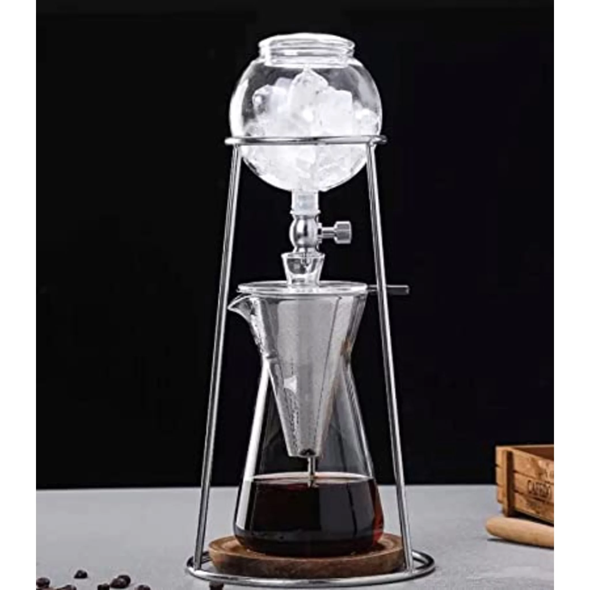 Nispira Iced Coffee Cold Brew Drip Coffee Maker Stainless Steal, 400mL, Borosilicate Glass