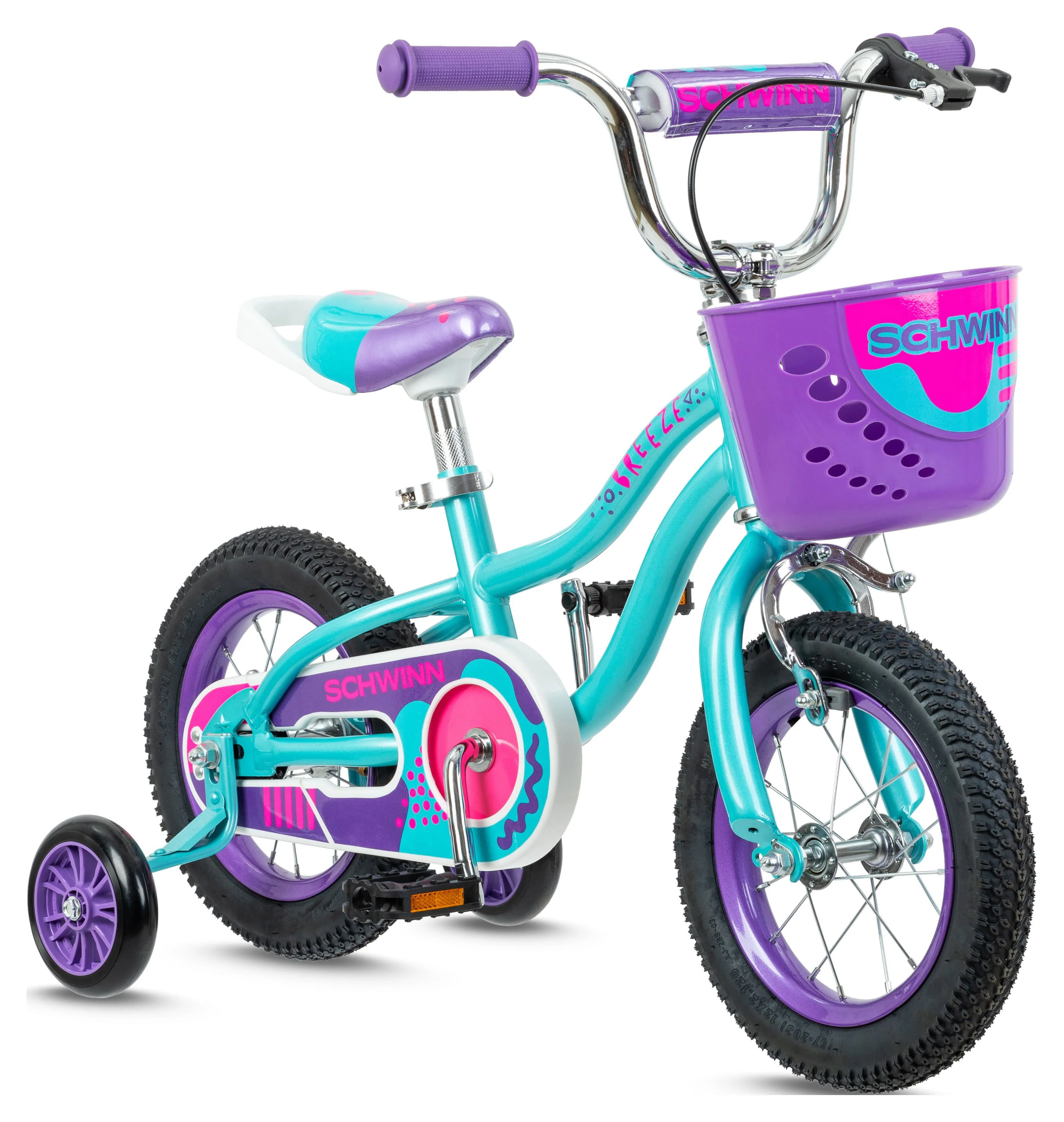 Schwinn 12″ Breeze Girls Kids Bike with Basket, Teal, Recommended for Ages 2 – 4