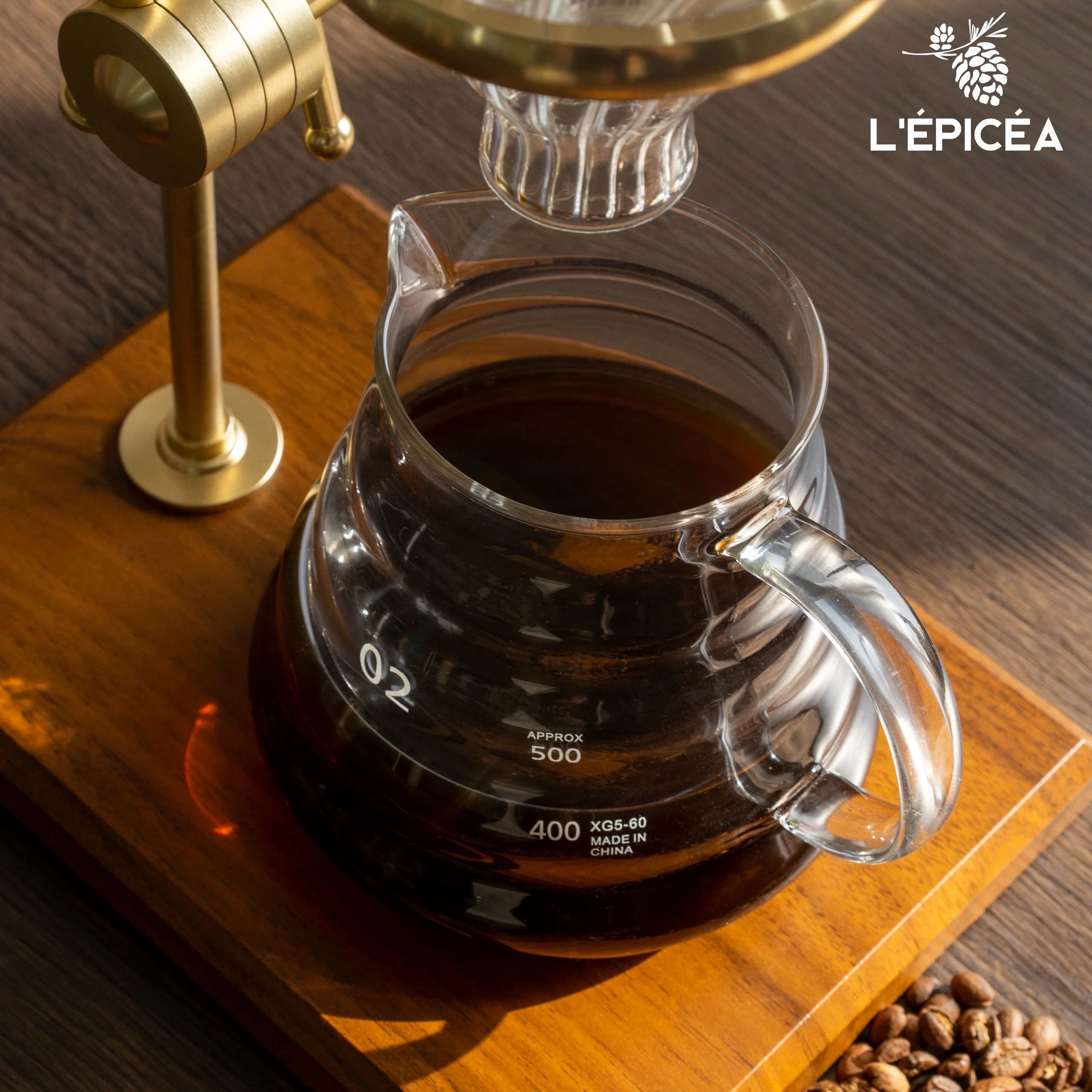 L’PICA Pour over Coffee Maker Set,Stainless Steel Stand, Wooden Base, Glass Coffee Dripper