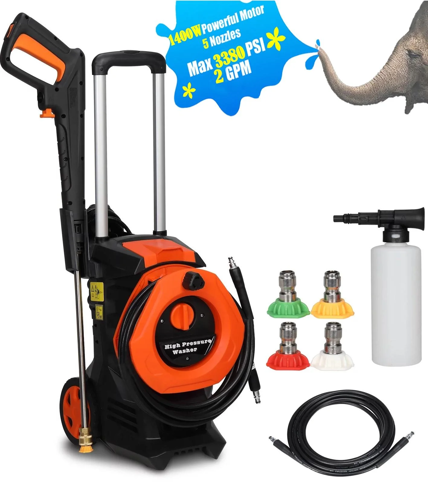 1800W Pressure Washer Electric Powered, Seizeen Outdoor Patio Car High Pressure Cleaner Easy to Move, 3000 PSI Max, 1.7GPM, 6M Hose, 4 Nozzles & Soap Bottle