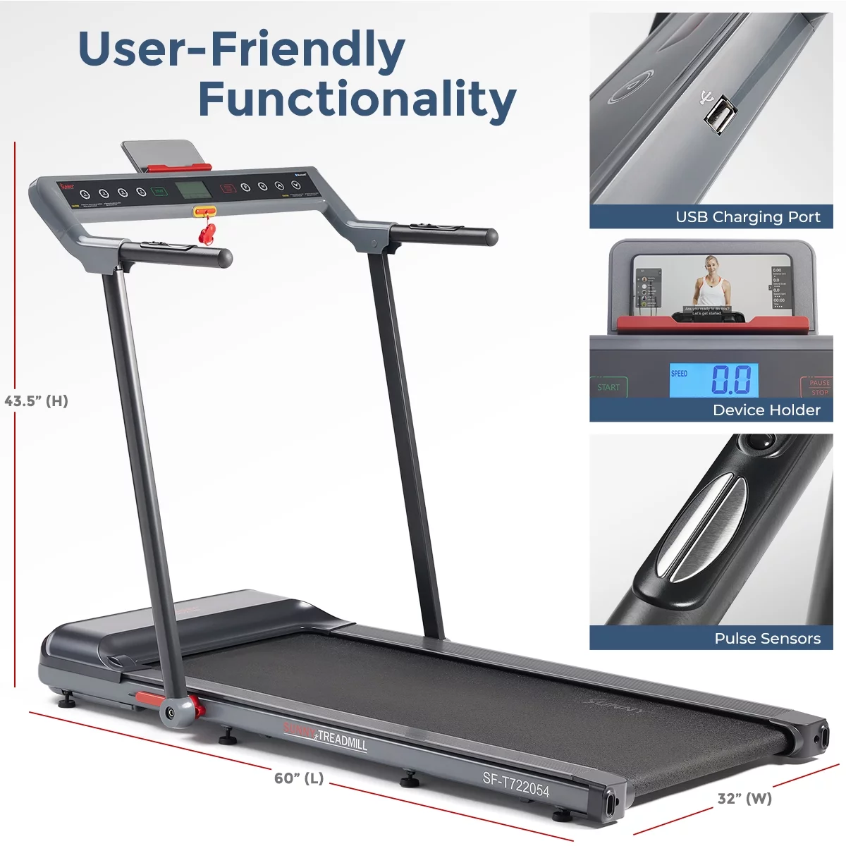 Sunny Health & Fitness Pegasus Smart Treadmill with 20?? Wide Running Belt and Customizable Workout Programs, Bluetooth Connectivity with SunnyFit App – SF-T722054