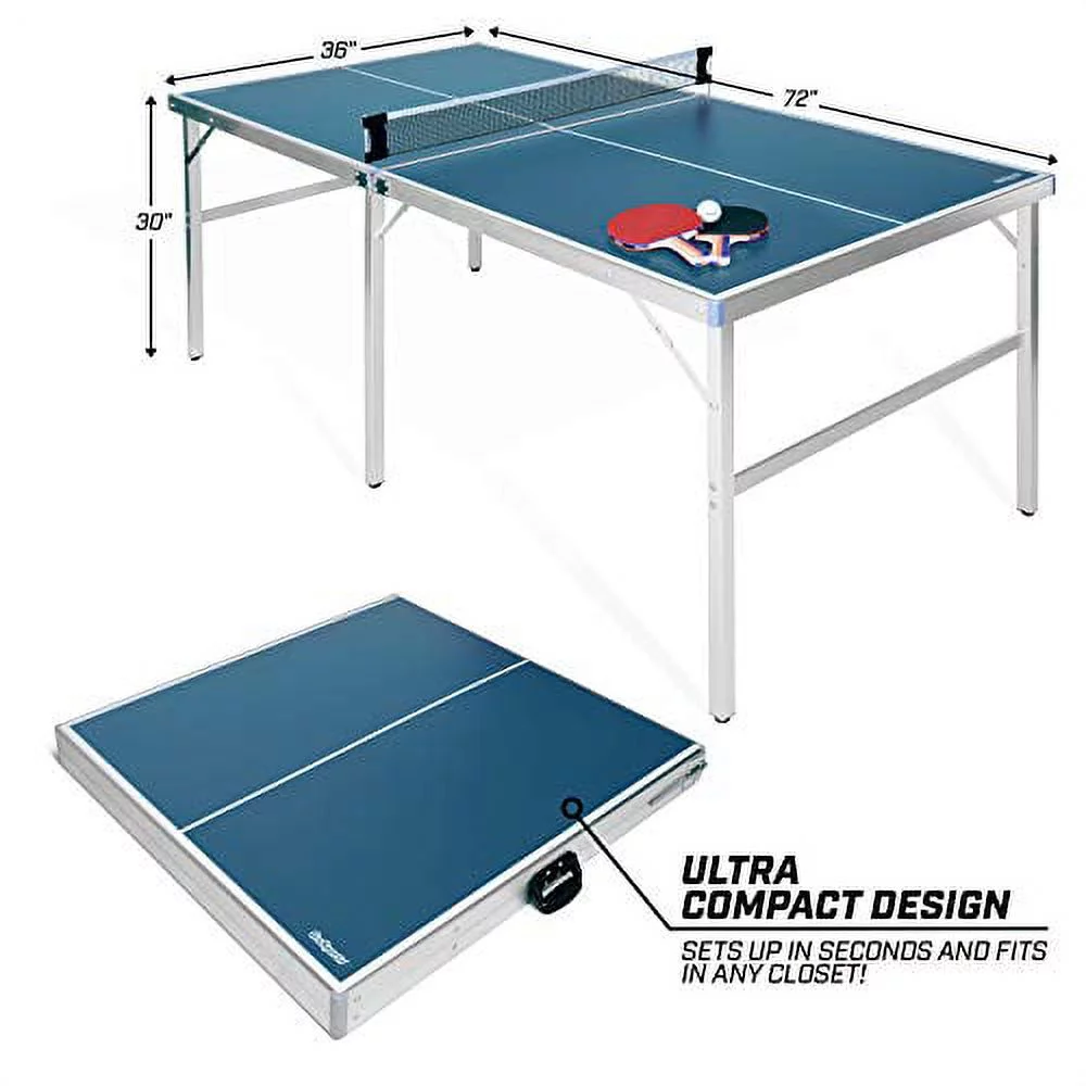 GoSports 6’x3′ Mid-Size Table Tennis Game Set – Indoor/Outdoor Portable Table Tennis Game, Includes 2 Paddles and 4 Balls