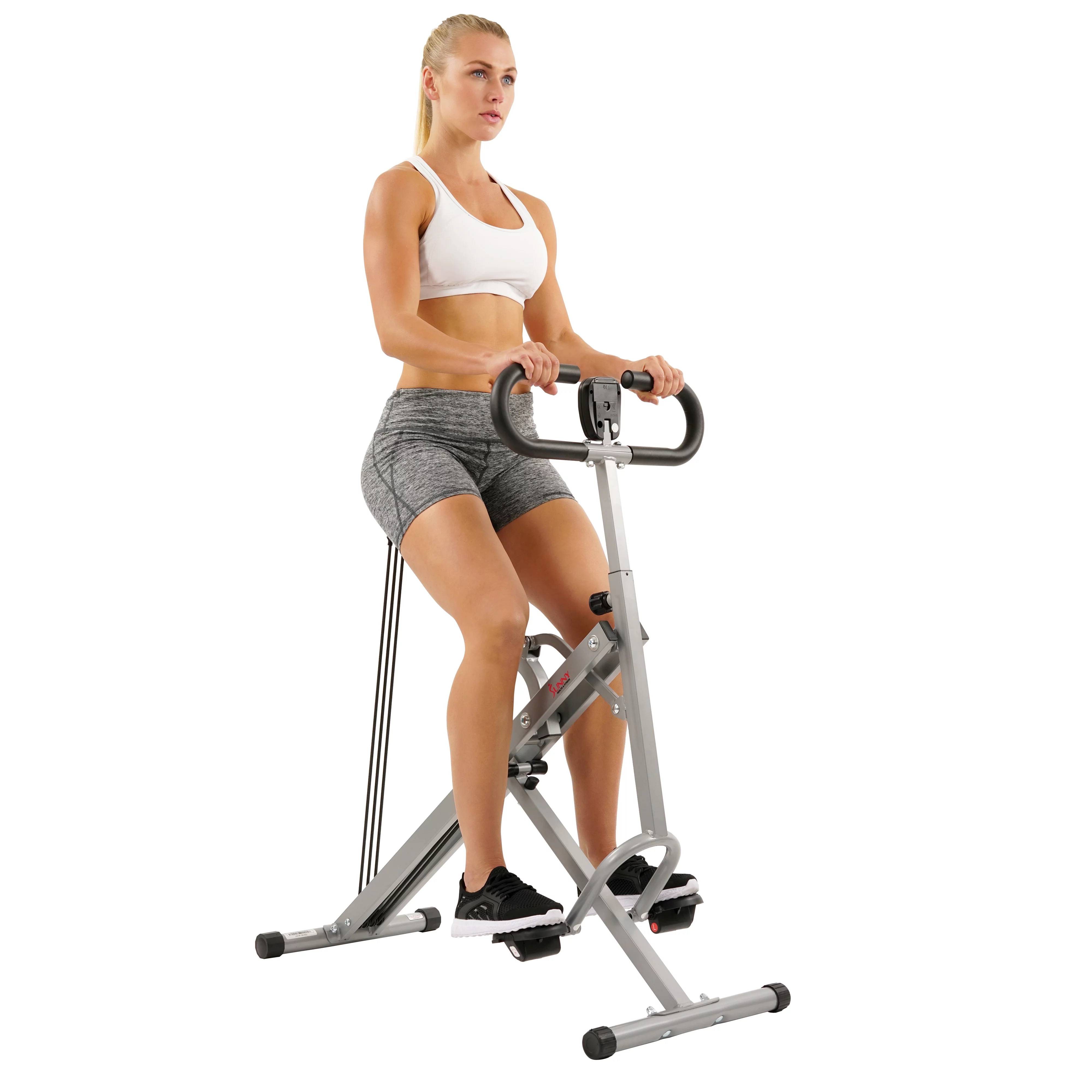 Sunny Health & Fitness Upright Row-N-Ride Rowing Machine Rower for Full Body Workout, Glutes, Squat Assist, and Exercise, NO. 077