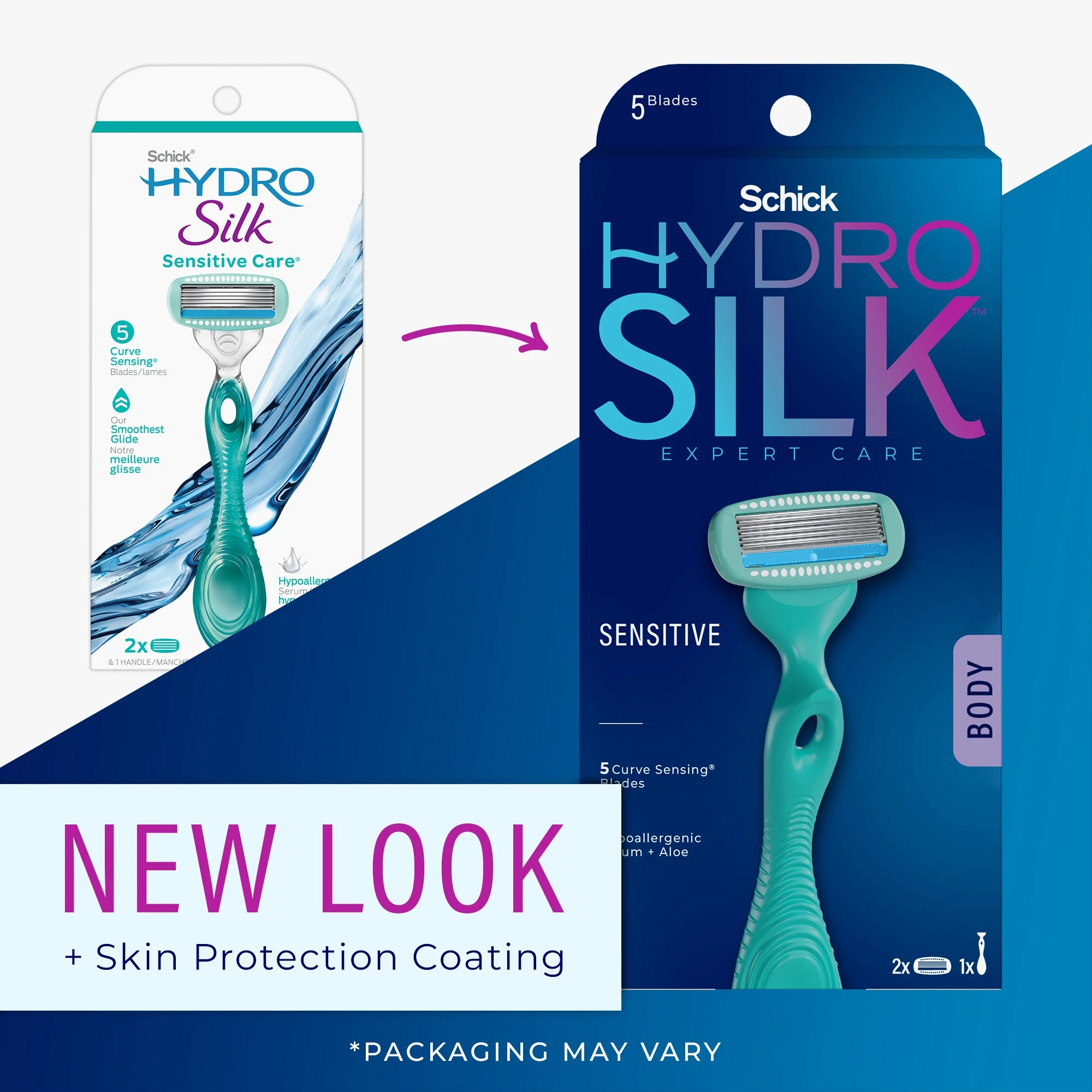 Schick Hydro Silk Sensitive Womens Razor, 5-Blade Razor for Women Sensitive Skin, 1 Razor Handle & 2 Razor Blade Refills