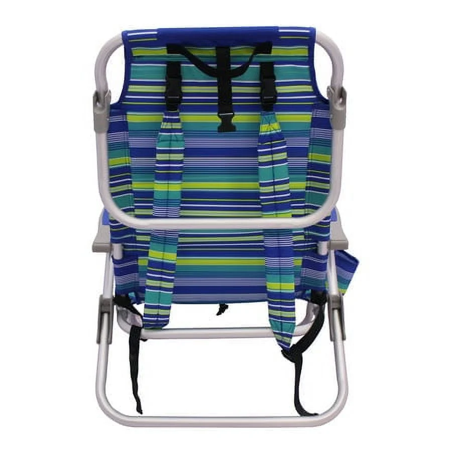 2-Pack Mainstays Reclining Beach & Event Lay-Flat Backpack Chair Blue & Green Stripe