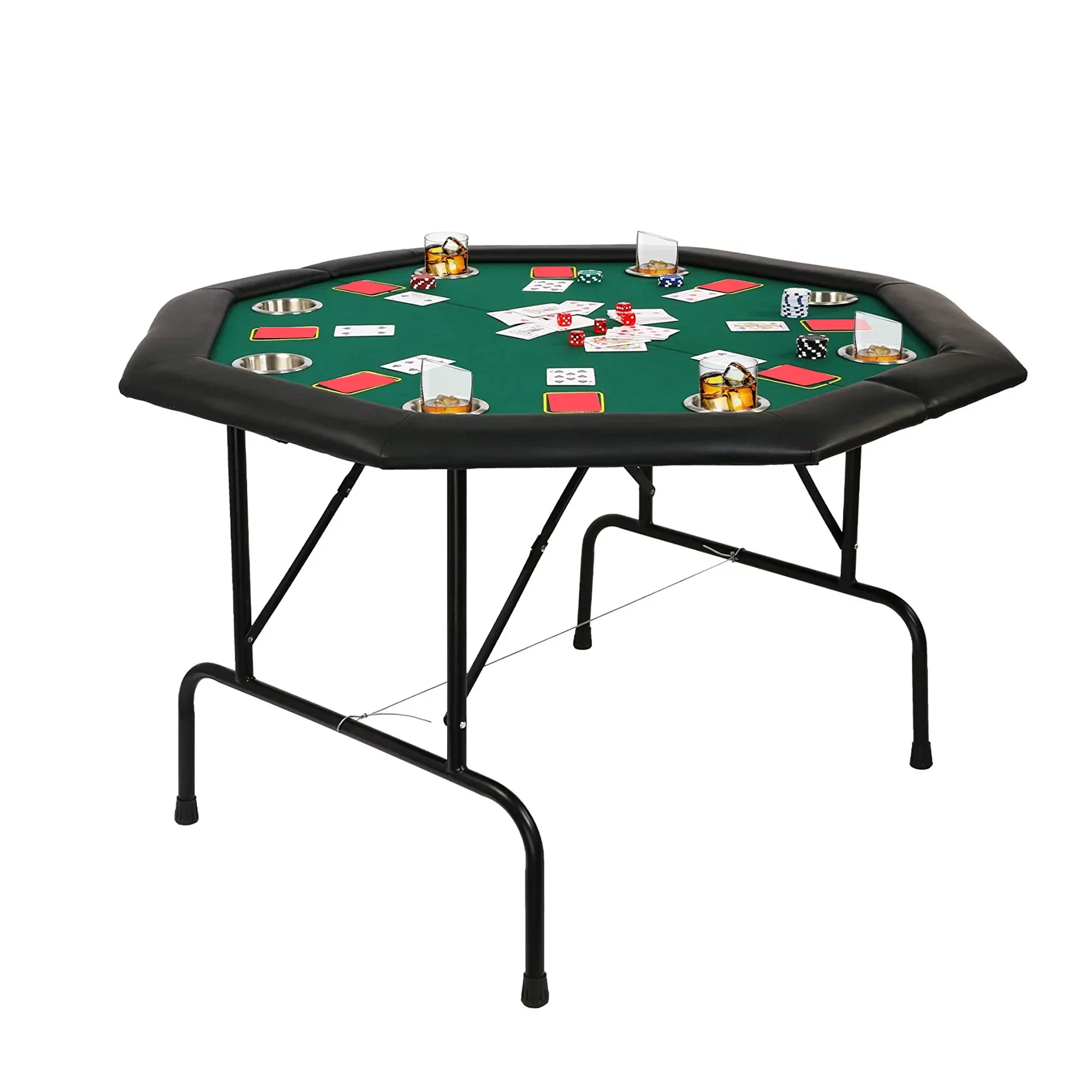 Karmas Product Poker Table 8 Player 48″ Octagon Folding Texas Poker Blackjack Game Table with Cup Holder