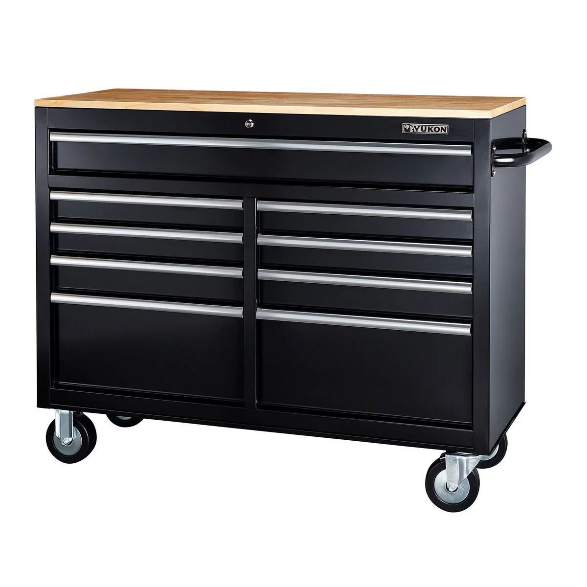 46 In. 9-Drawer Mobile Storage Cabinet With Solid Wood Top, Black