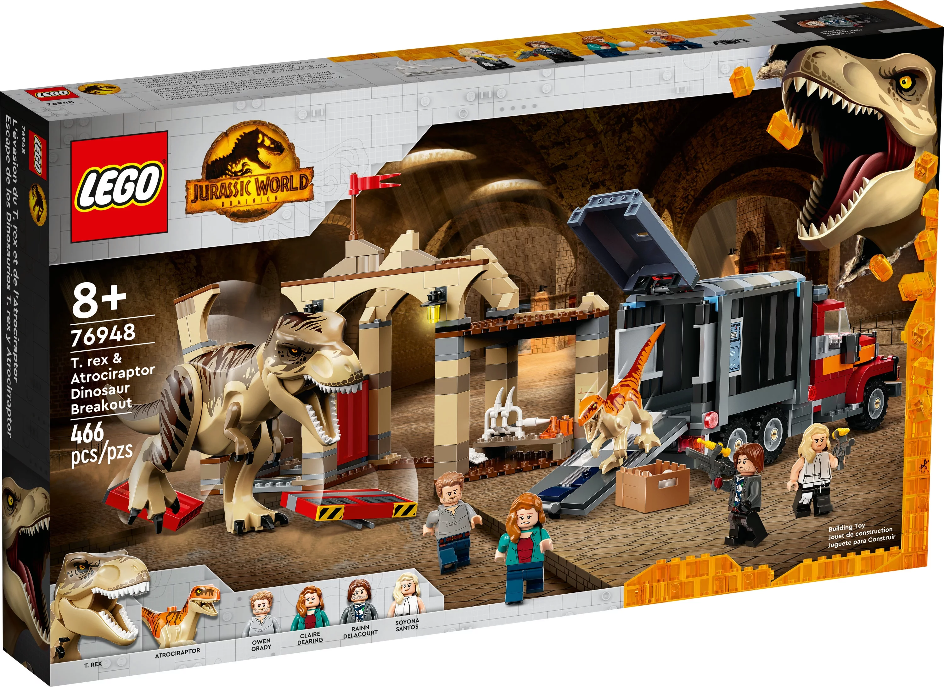 LEGO Jurassic World T. rex & Atrociraptor Dinosaur Breakout 76948 Dinosaur Toys for Kids Ages 8 Plus with 4 Minifigures, Market and Truck, This Jurassic World Dominion Toy is a Great Gift for Fans