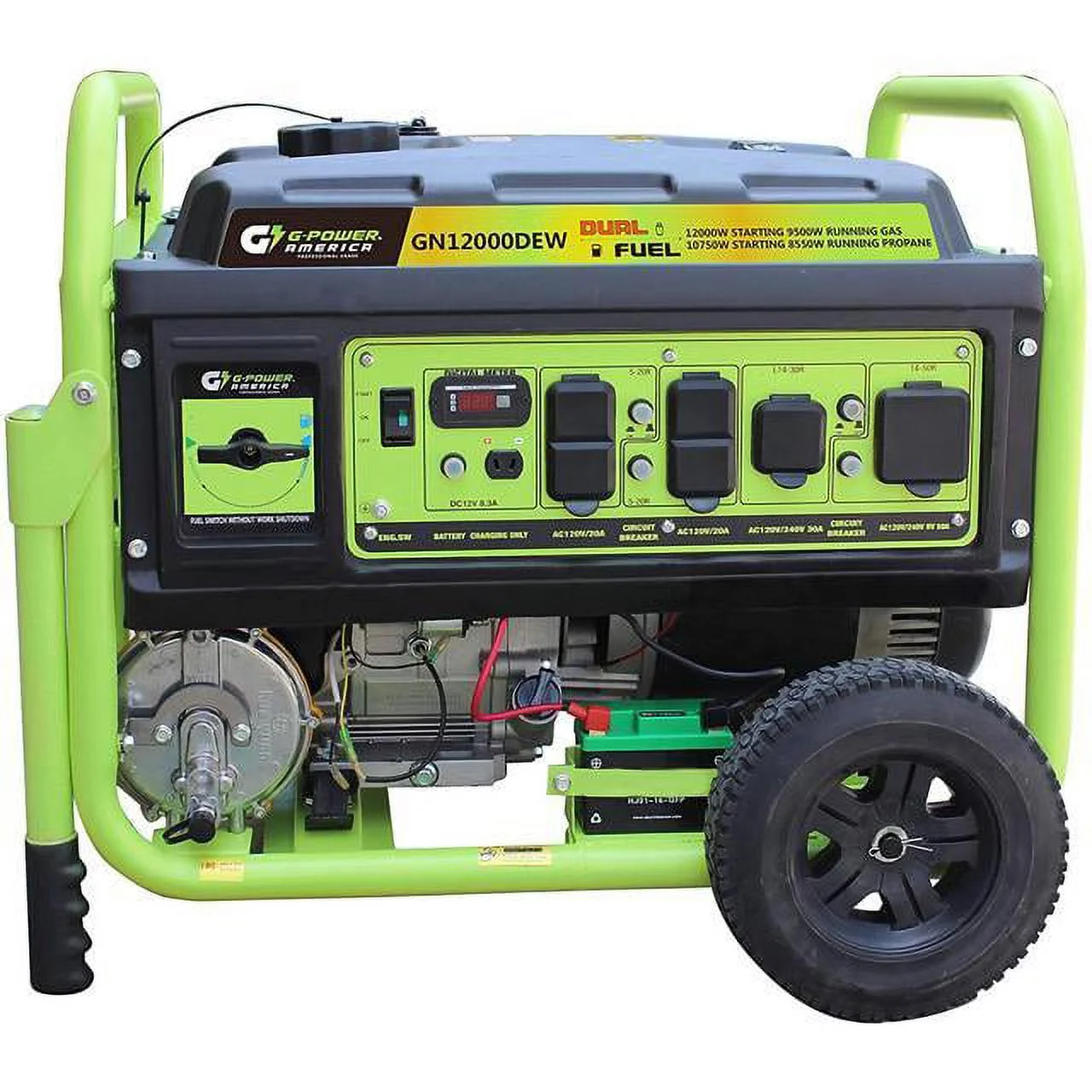 Green-Power  12000-10750W Dual Fuel Gas & Propane Powered Portable Generator with 479cc & 18-HP Professional Engine – Long Life & High Quality Lithium Battery