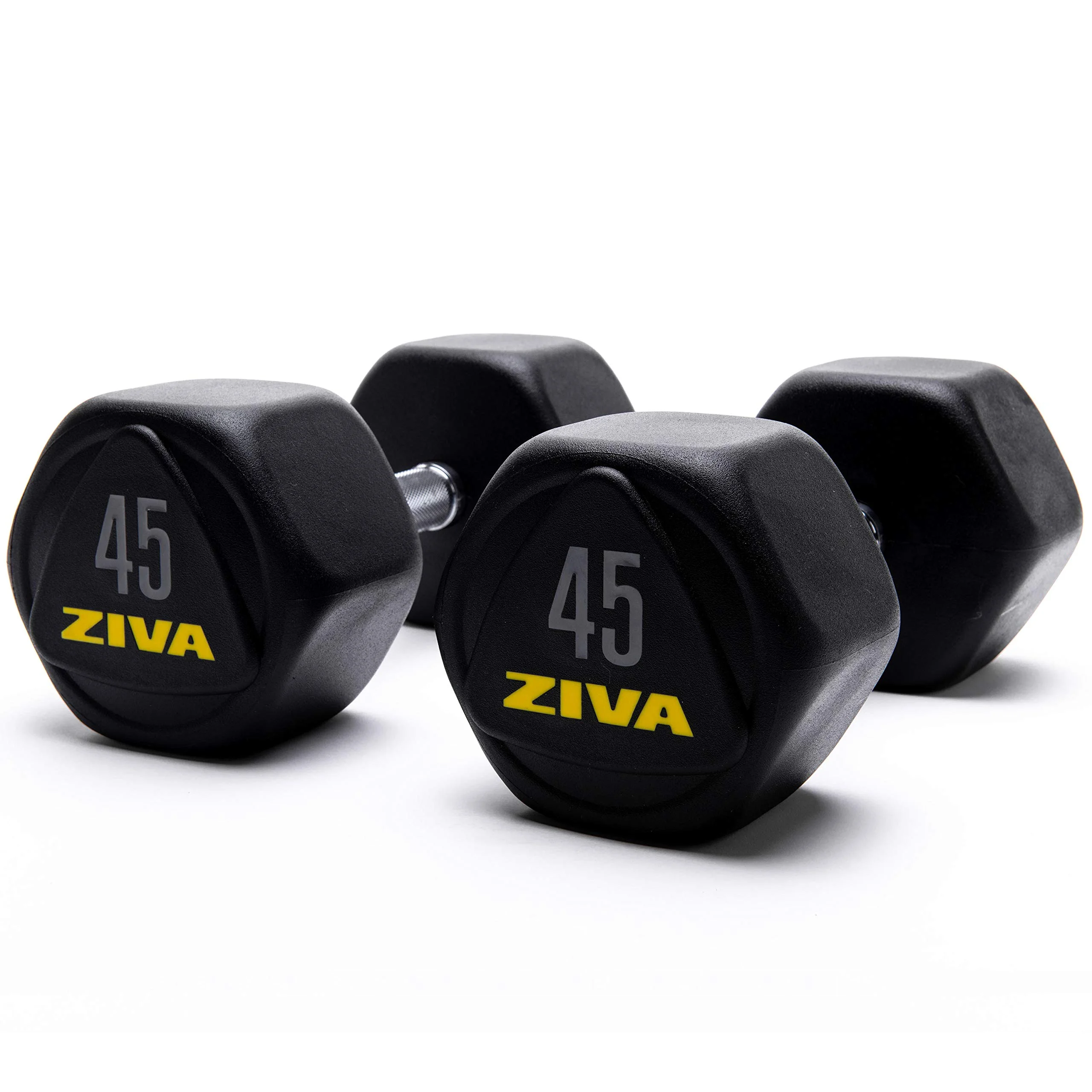 ZIVA Performance Hex Dumbbells Weight Set, Solid Steel Core, Premium Urethane Rubber Encasing, Corrosion Resistant – Pair of Two Dumbbells, 20 Lbs.