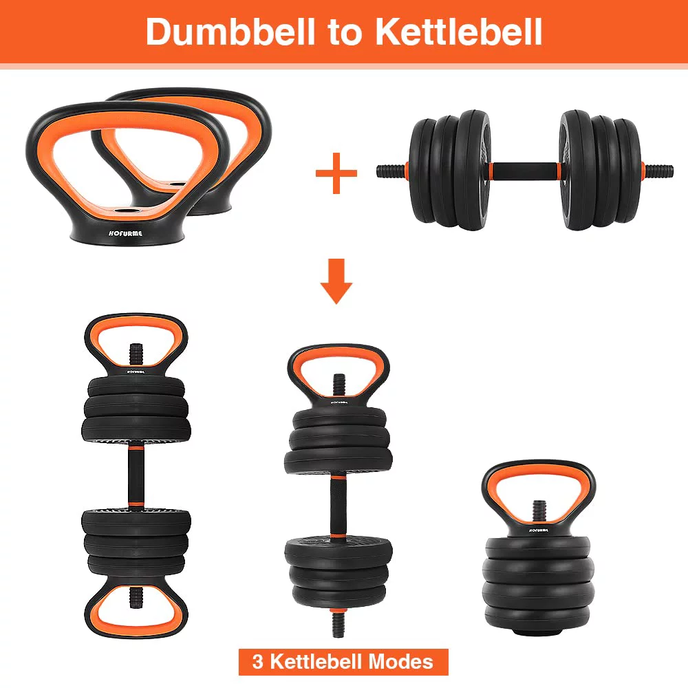 55lb Adjustable Weights Dumbbell Set, Portable Interchangeable Dumbbell, Barbell, and Kettlebell Set