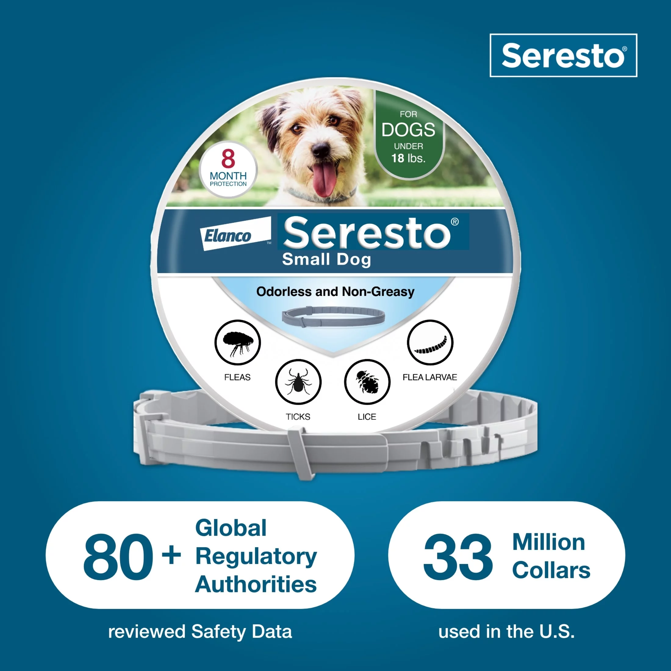 Seresto Small Dog Vet-Recommended 8-Month Flea & Tick Prevention Collar, Under 18 lbs