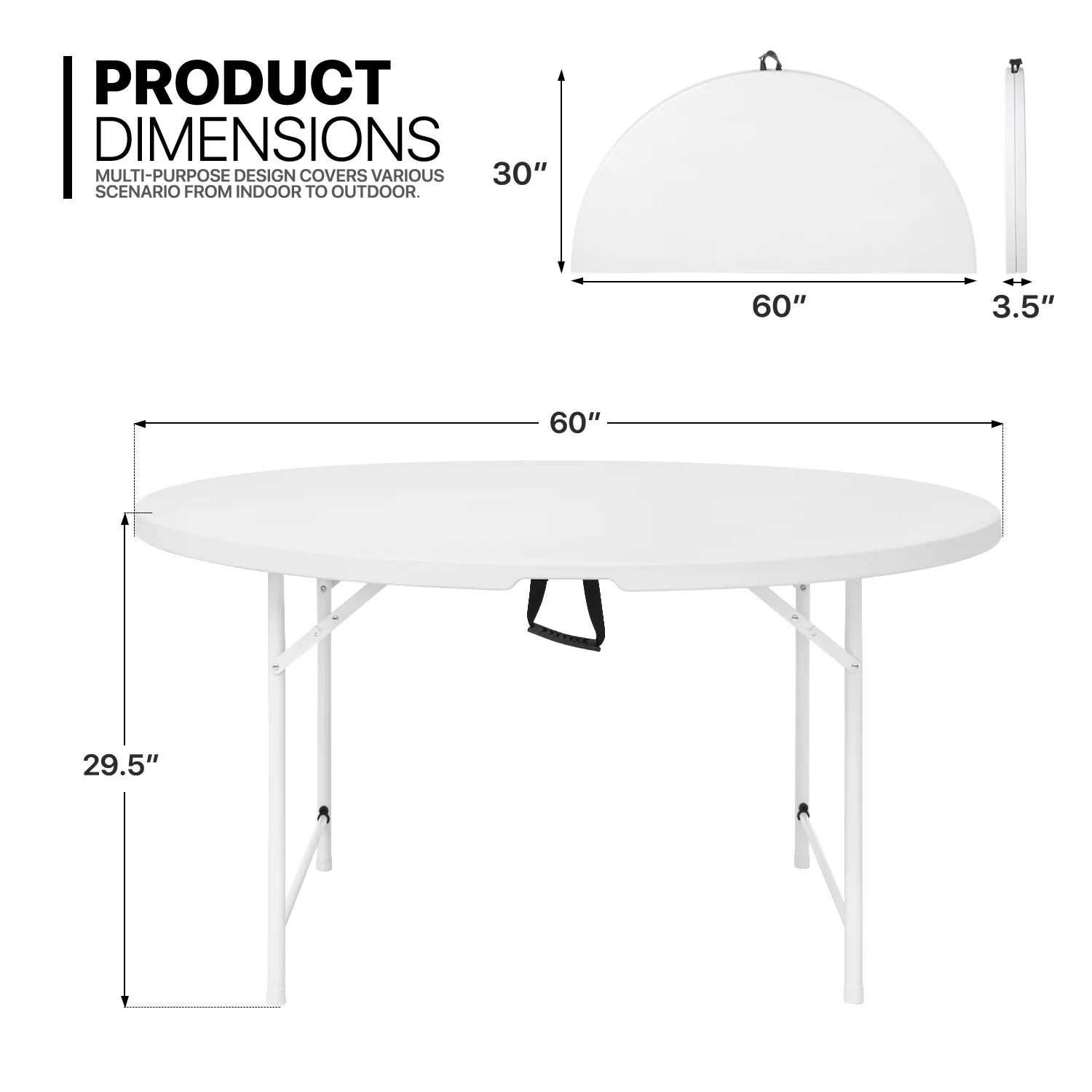 MoNiBloom 11 Pieces 5 Ft White Indoor Outdoor Plastic Card Table and Chair Set Folding Dining Table w/Handle Picnic Desk