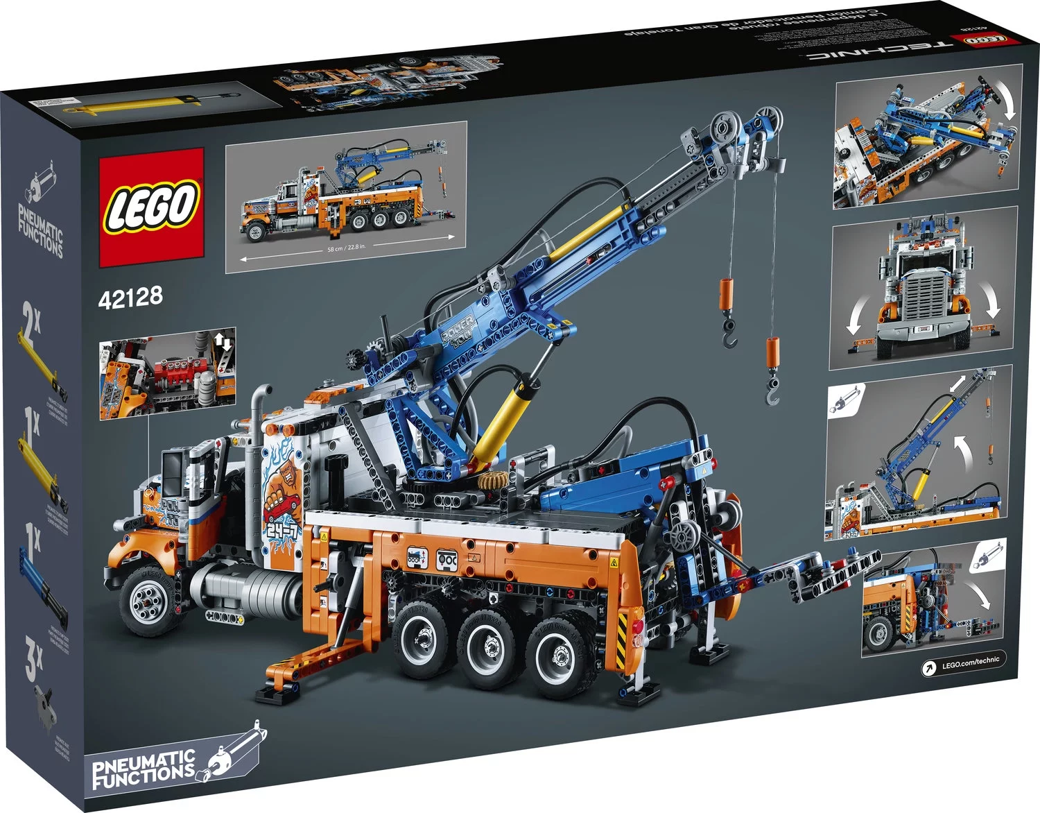 LEGO Technic Heavy-Duty Tow Truck 42128 with Crane Toy Model Building Set, Engineering for Kids Series