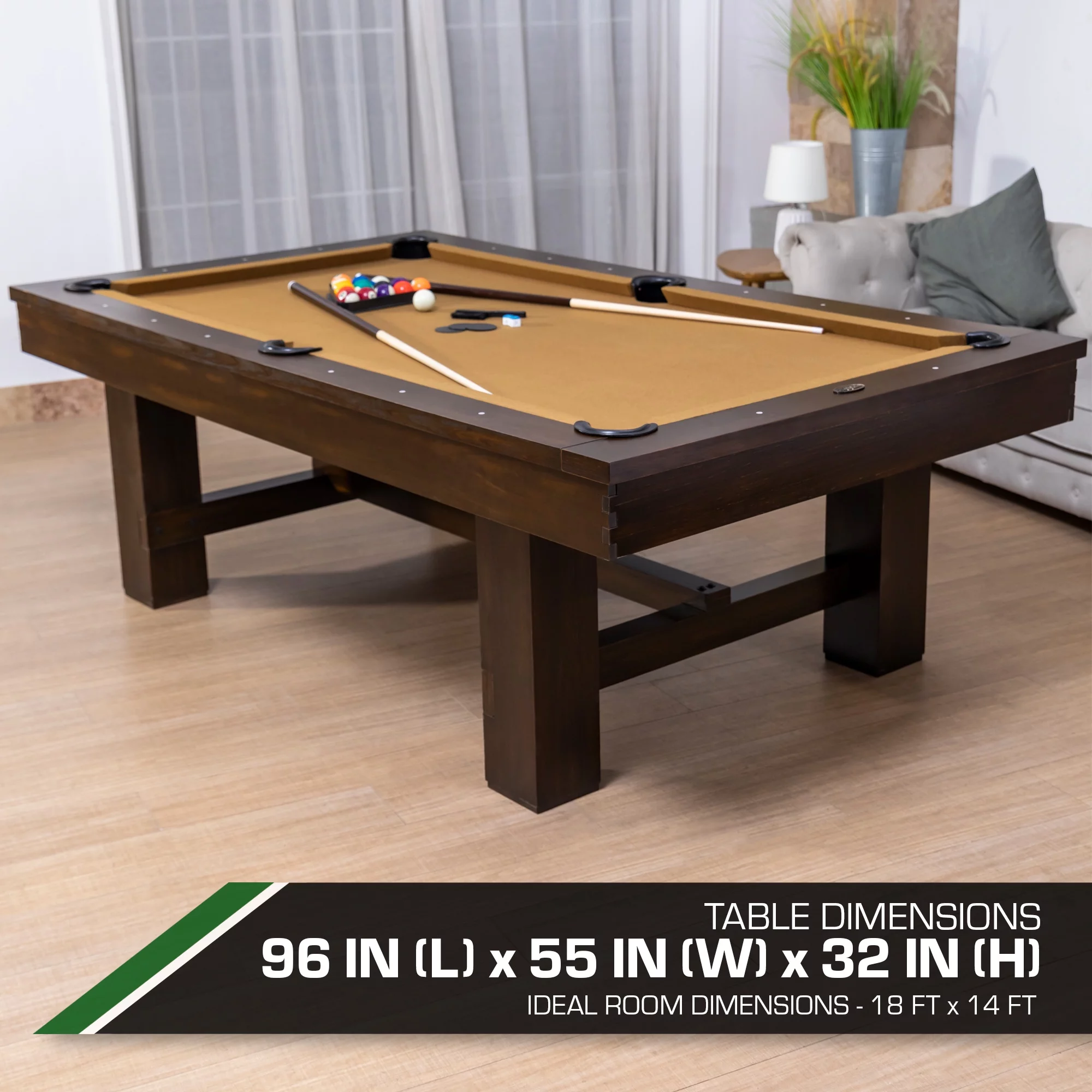 Classic Sport Dayton 96″ x 55″ Pool Table, Tan, Set up in 10 Minutes