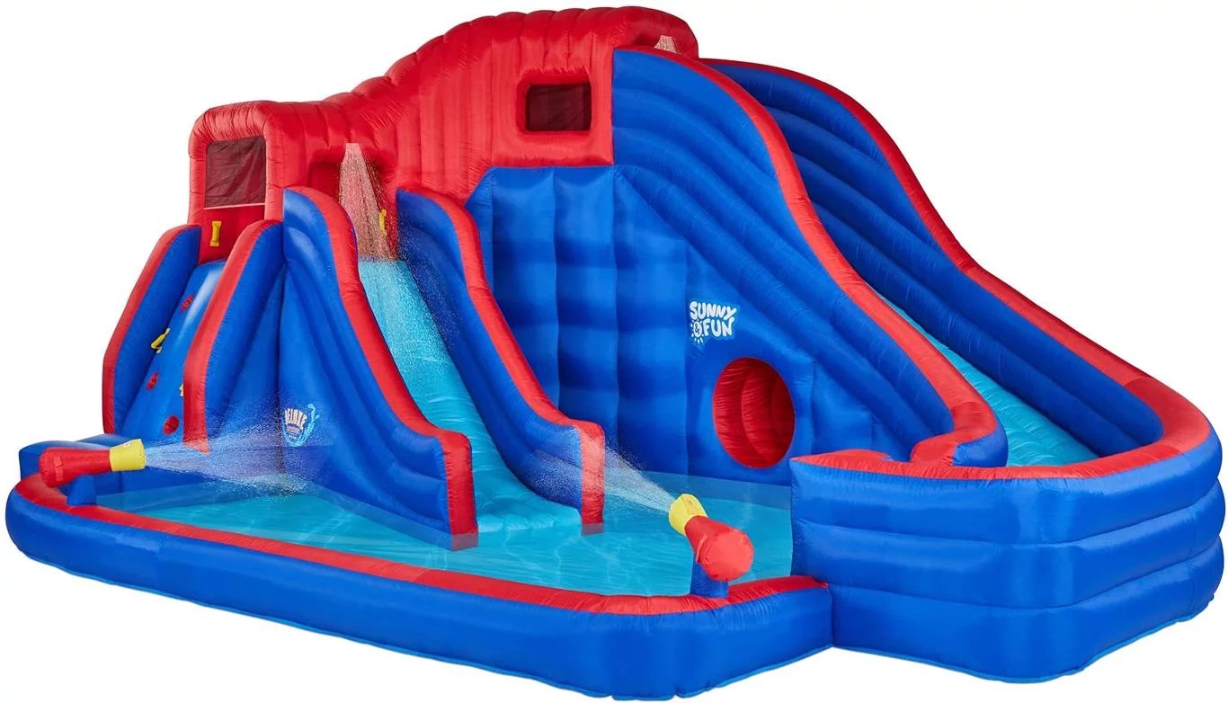 Sunny & Fun Inflatable Water Slide Park & Blow up Pool w/Pump, Kids Water Park