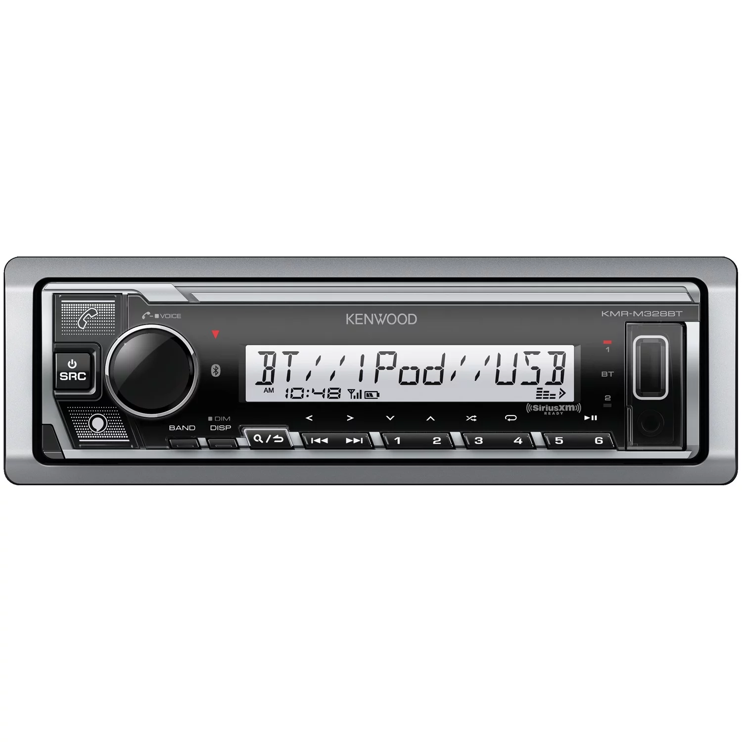 Kenwood KMR-M328BT Marine and Powersports Single-Din In-Dash All-Digital Media Receiver with Bluetooth, Electronic Voice Assistant, and SiriusXM Ready