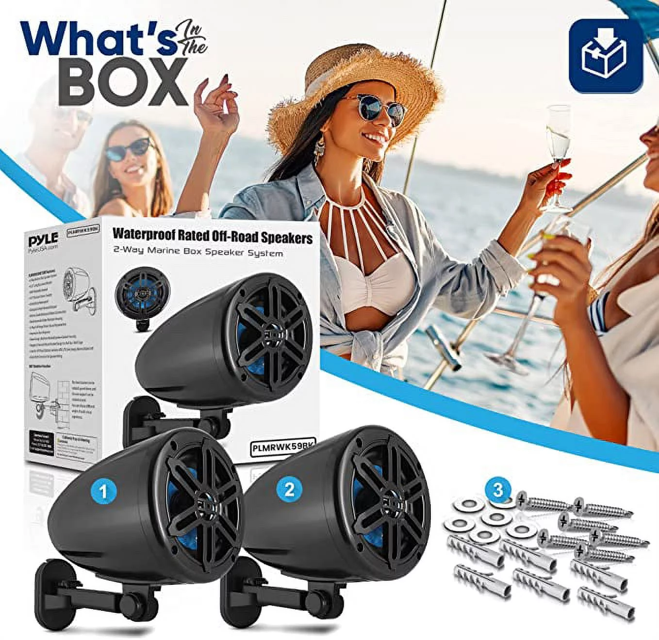 Pyle 5.25?? Waterproof Off-Road Speakers – 180W 2-Way Marine Woofer Sound System w/ 360?? Rotatable Includes Bracket(Black)