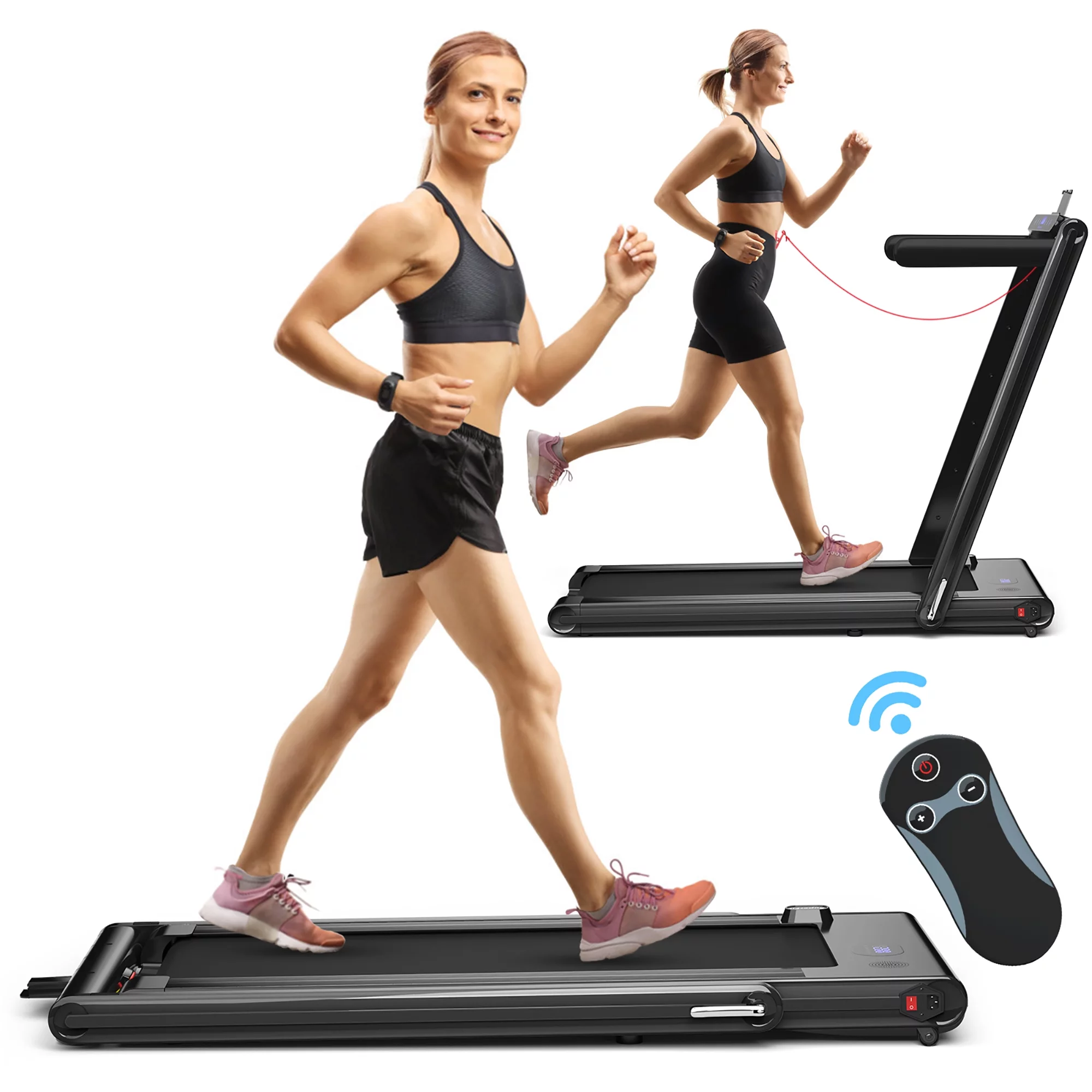 Costway 2-in-1 Folding Treadmill 2.25HP Jogging Machine w/ Dual LED Display Silver