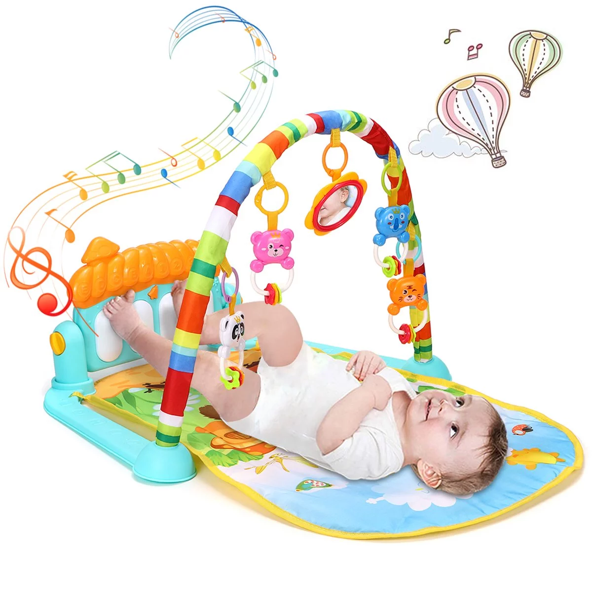 YQSDG Baby Gym Play Mats Mulitcolor 3 in 1 Kick and Play Piano Gym Activity Center for Infants, Journey of Discovery Activity Gym and Play Mat with Music and Lights