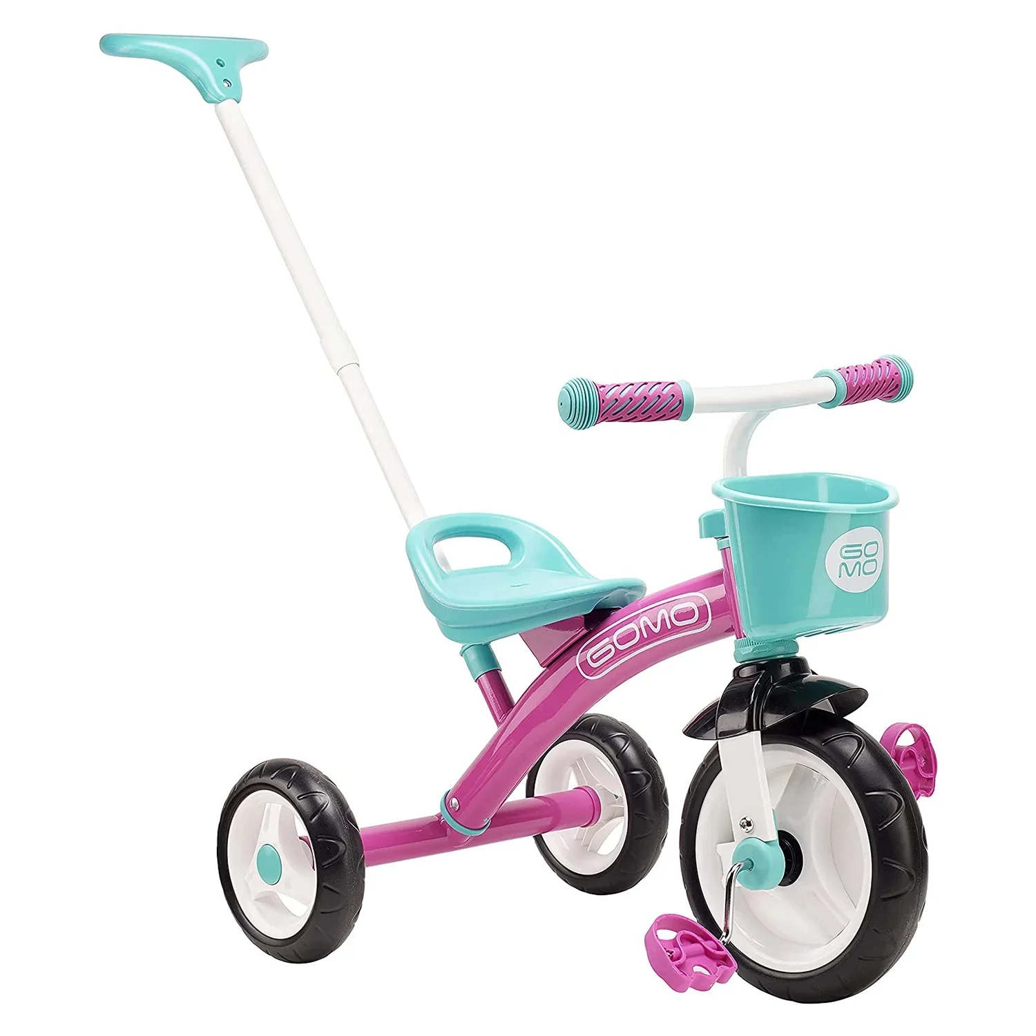 GOMO Kids Tricycles for 2 Year Olds, 3 Year Olds & Kids 1-6, Big Wheels Baby Bike Toddler Bikes – Trikes for Toddlers with Push Handle (Pink/Teal)