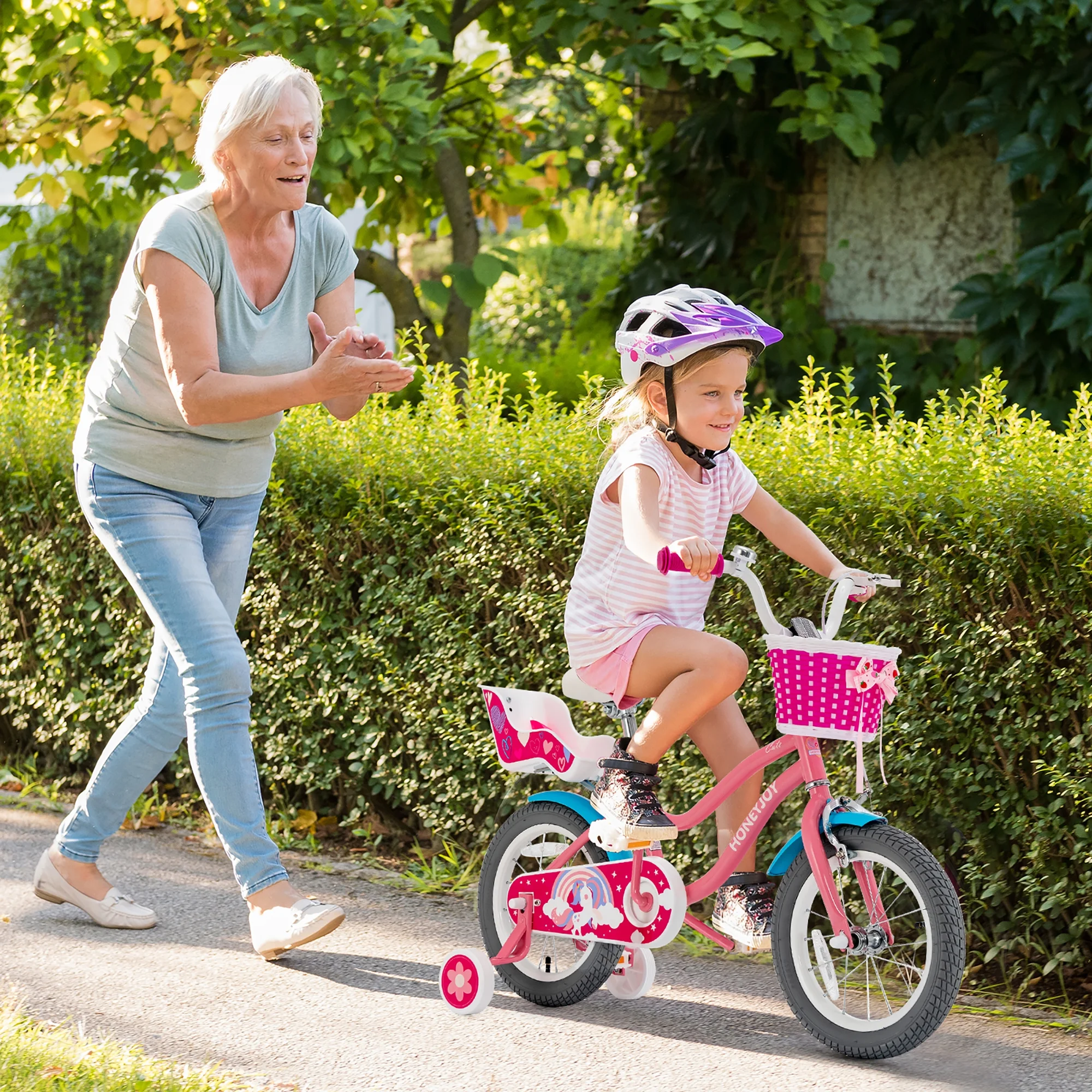 Honeyjoy 14 Inches Kids Bicycle w/Training Wheels & Basket for Boys & Girls Age 3-5 Years