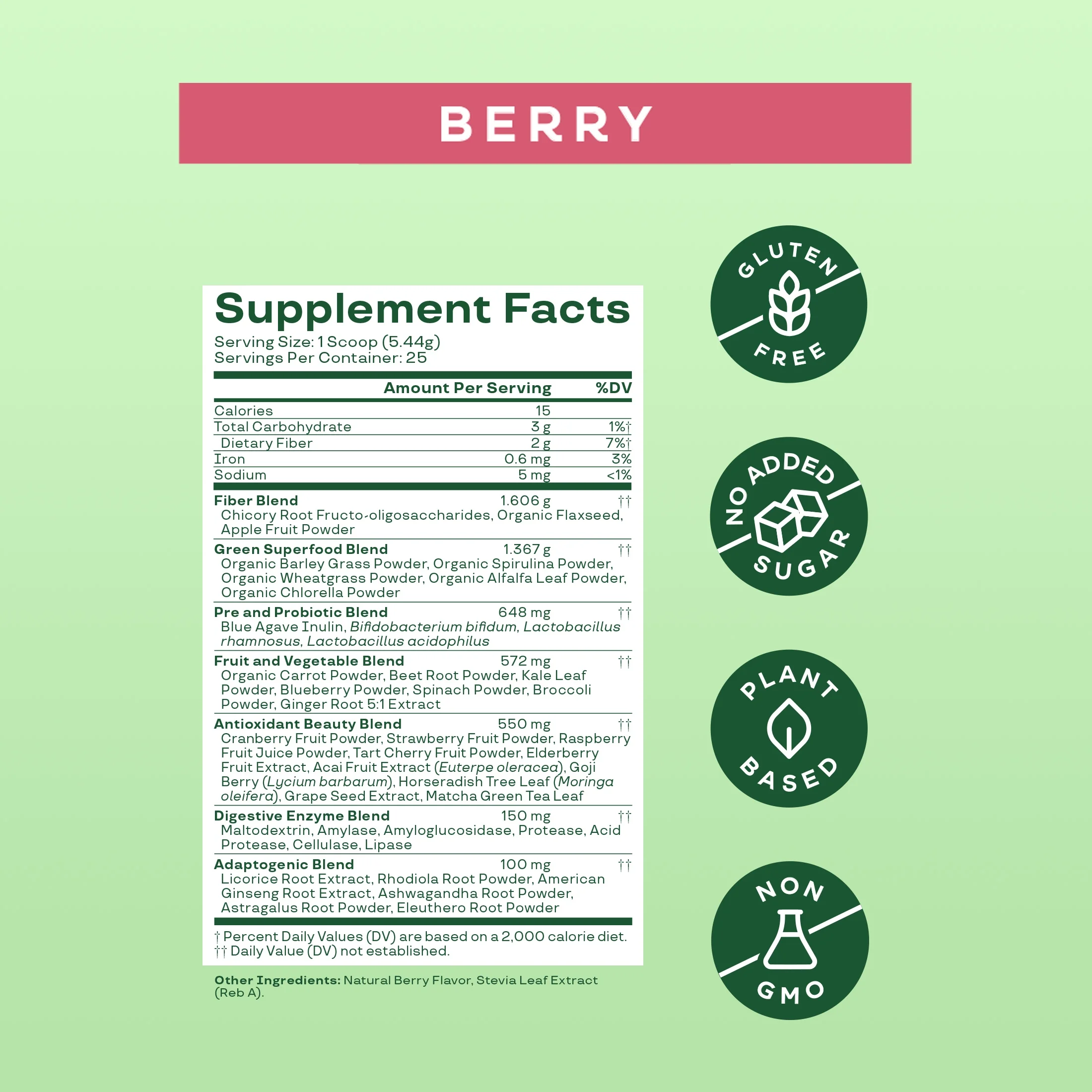 Bloom Nutrition Greens & Superfoods Powder, Mixed Berry, 25 Servings