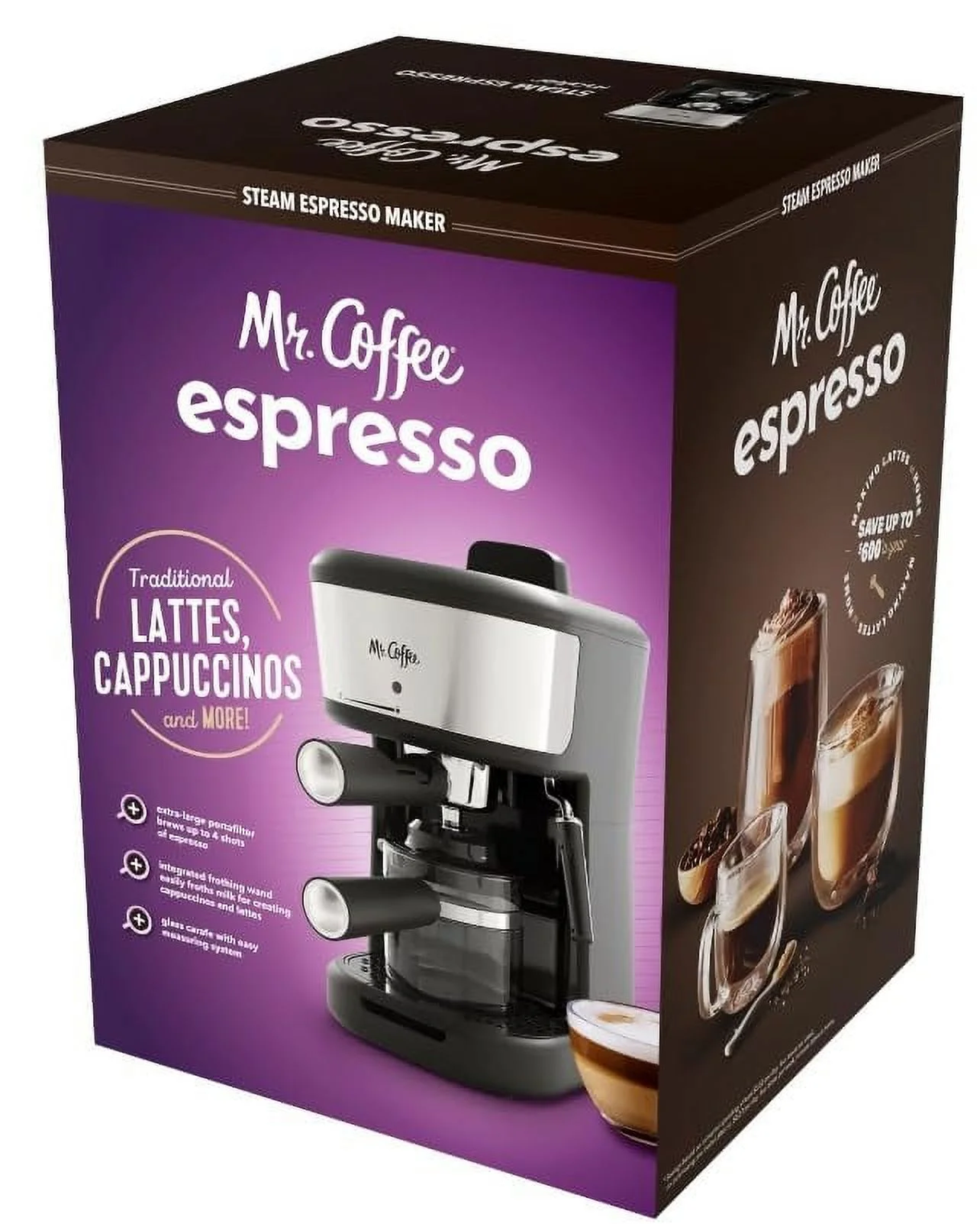 Mr. Coffee 4-Shot Steam Espresso, Cappuccino, and Latte Maker in Black